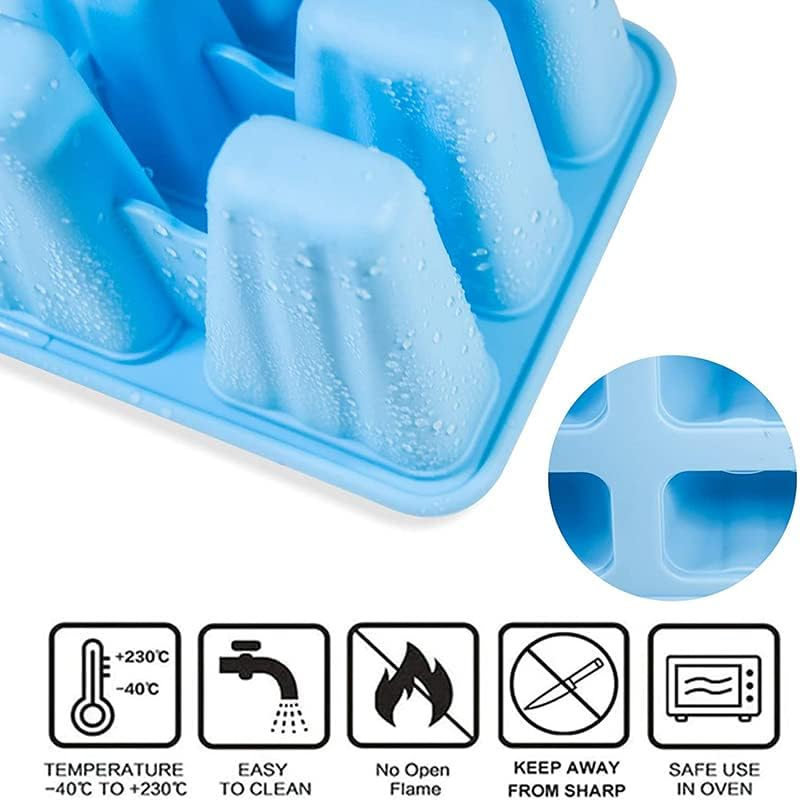 AIMALL Silicone Ice Cream Mould Block 4/6/10 Cavity Frozen Molds ICY Pole Jelly Popsicle, Bpa-Free Popsicle Makers, Easy Release & Clean, Perfect for Homemade Frozen Treats and Jelly Pops - Blue-4Grid image number 6