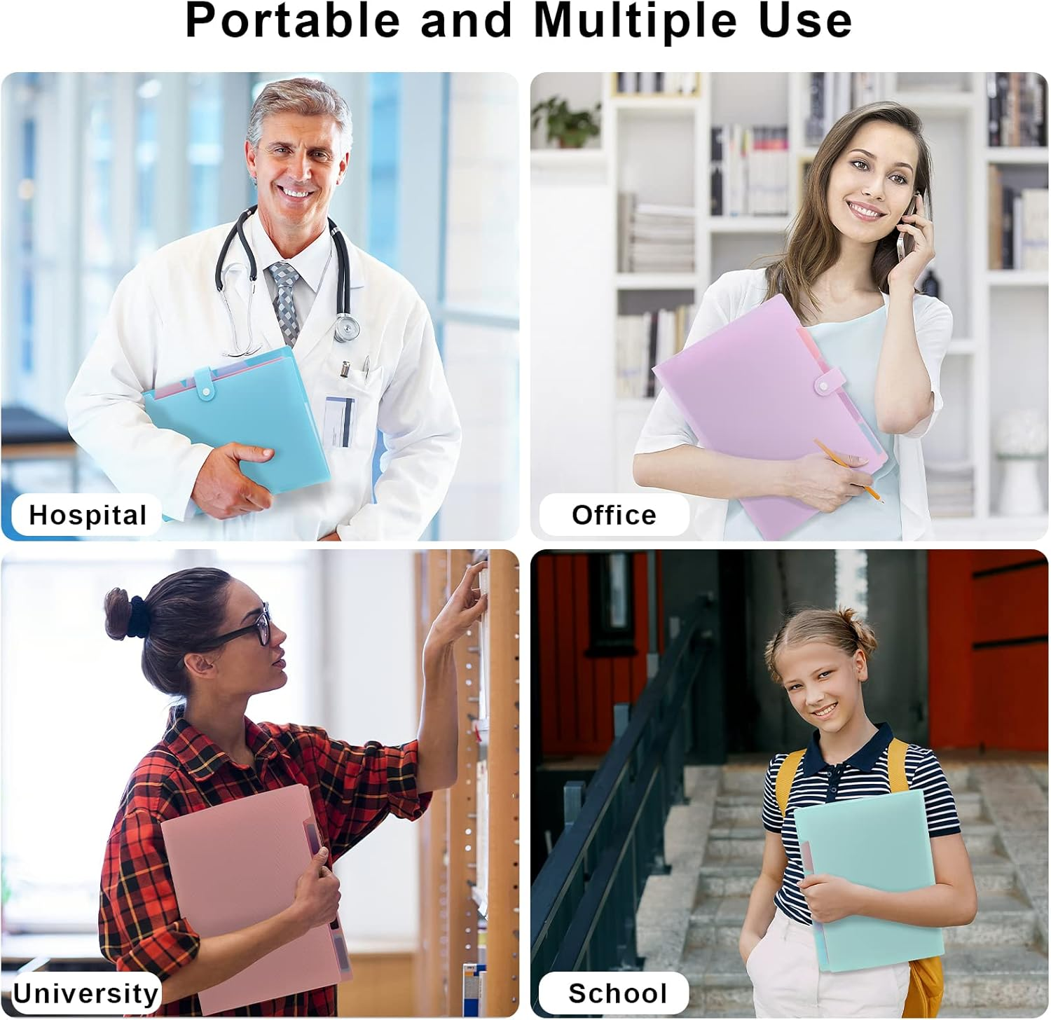 Nafy Colorful Expanding File Folder, 5 Pockets Folder with Colored Labels Portable Weave Pattern Accordion File Folder A4 Letter Size Project Organizer Document Folder for Office School (Purple) - 5 Color Mix image number 2