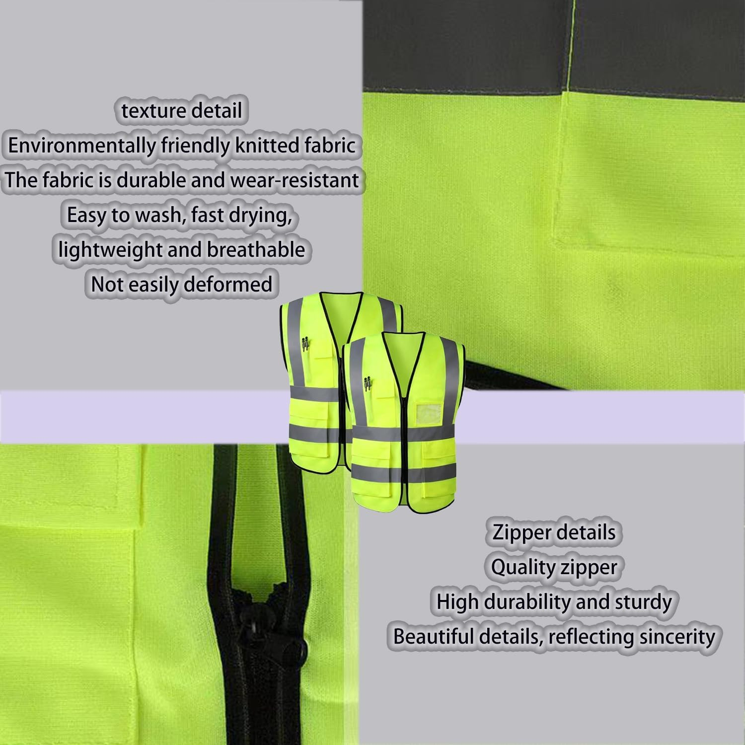 Roczential Men'S and Women'S Two-Piece Reflective Safety Vest, High Visibility Safety Vest with Pocket Zipper on the Front