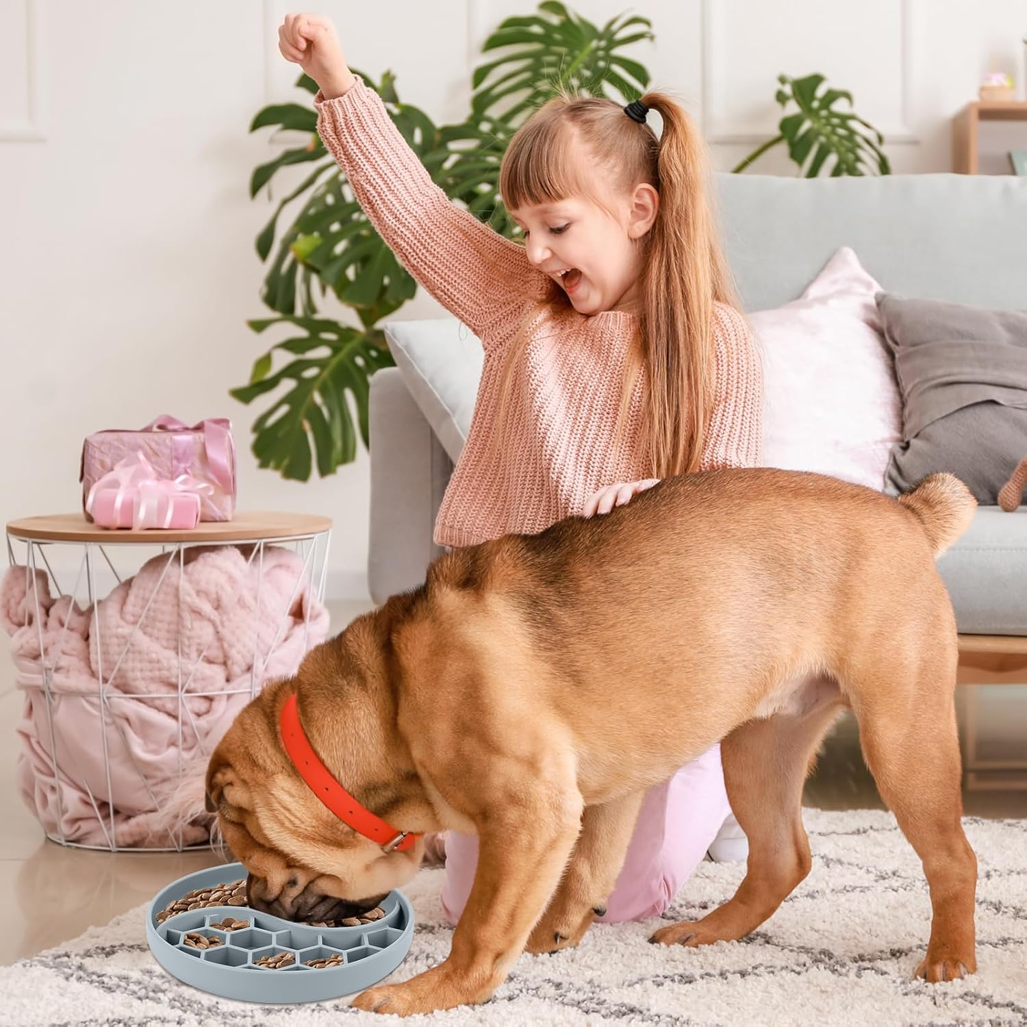 Slow Feeding Cat Bowl, Cat Feeding Bowl, Dog Bowl, Anti-Slinging Bowl, for Cats and Small Dogs (Grey) image number 5