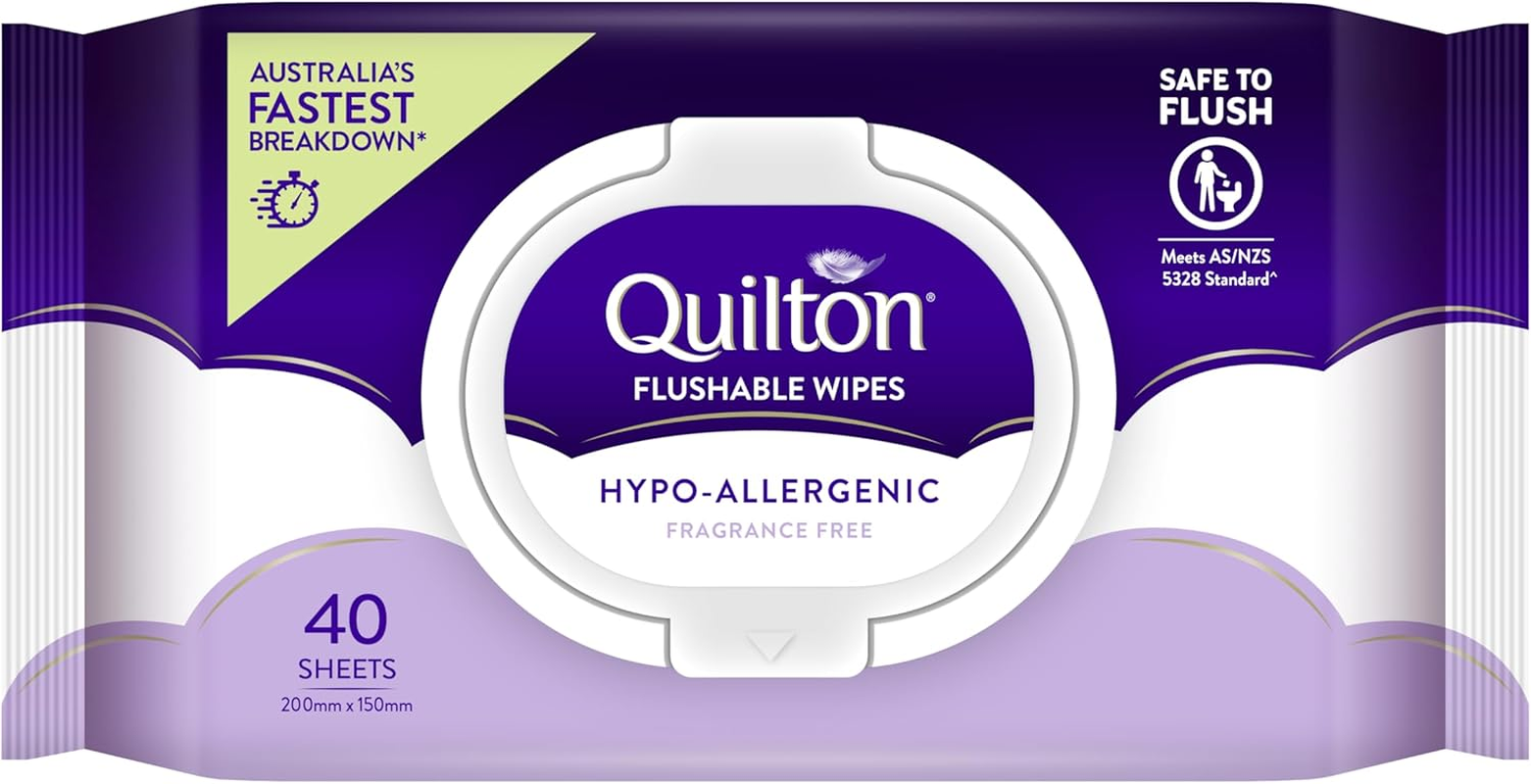 Quilton Hypo-Allergenic Flushable Wipes (Pack of 40)