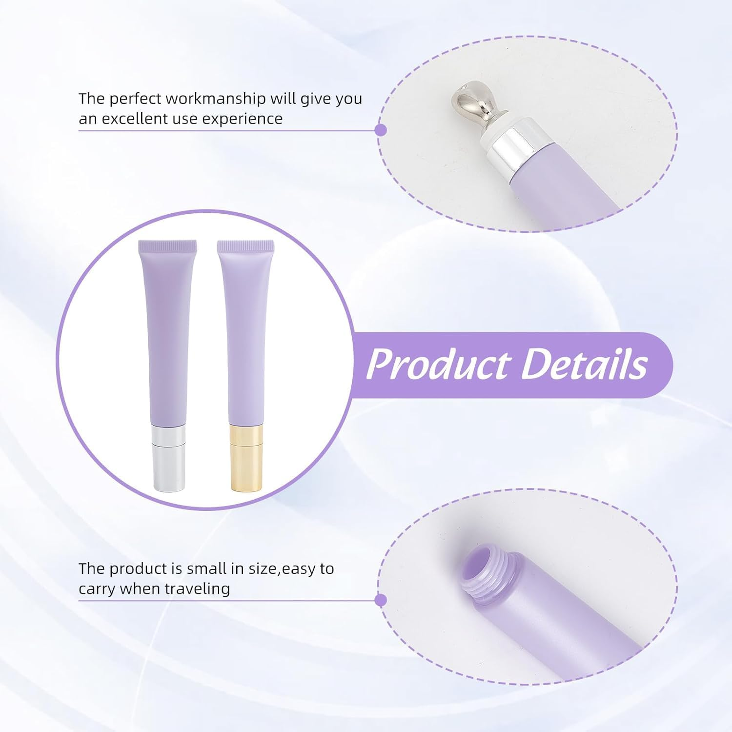 2 Pcs 20Ml Empty Eye Cream Bottle,Empty Eye Soft Squeeze Tubes, Empty Plastic Soft Squeeze Tubes Refillable Cosmetic Eye Cream Tube Bottle Sample Travel Container for Eyecream Lip Balm Gloss (20Ml) image number 6