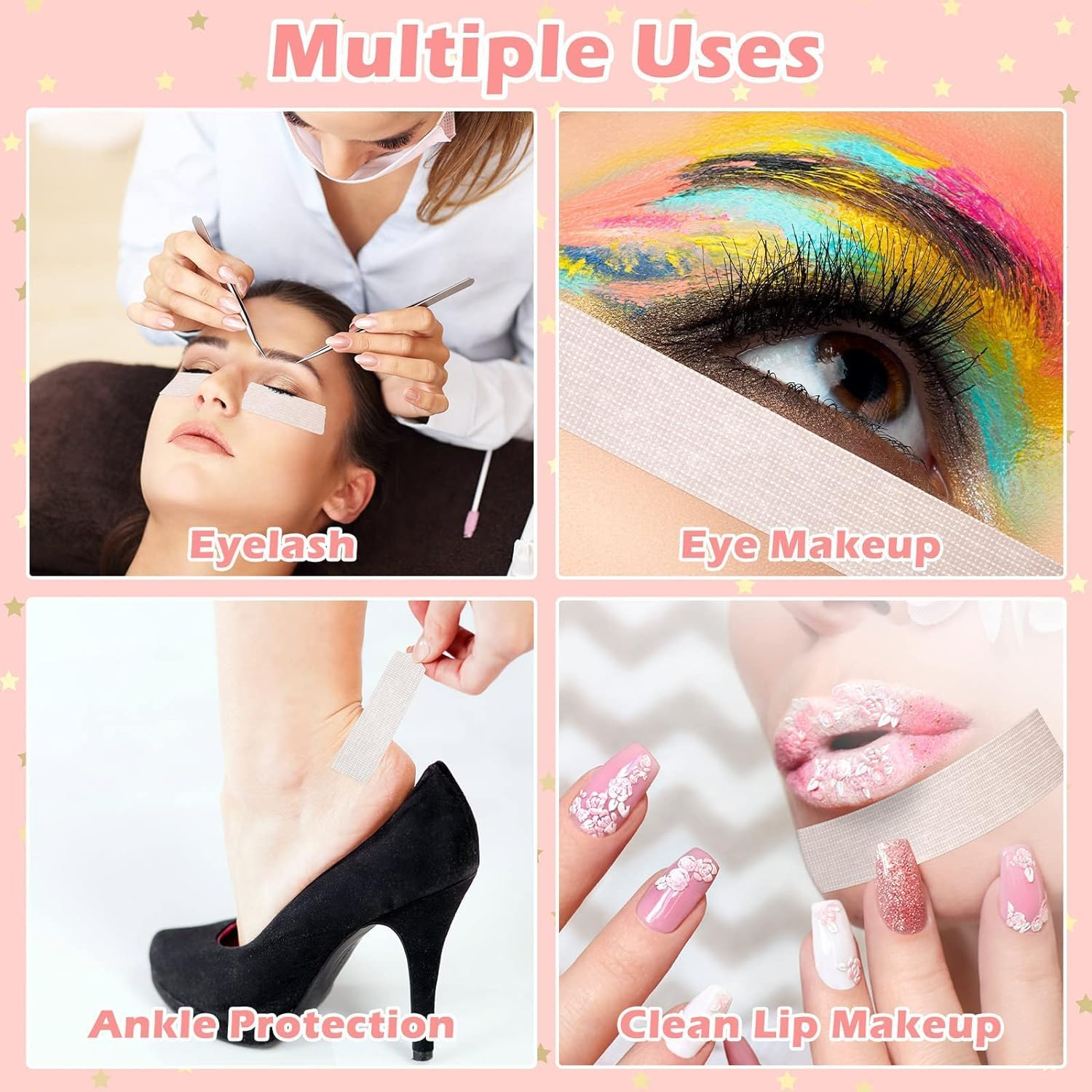 Lash Adhesive Tape Reusable Adhesive Waterproof Silicone Tape Eyelash Tape, 2Rolls Silicone Non-Woven Fabric Lash Adhesive Tape,Eyelash Extension Tape, under Eye Tape Lash Extension Tape,Pink image number 2