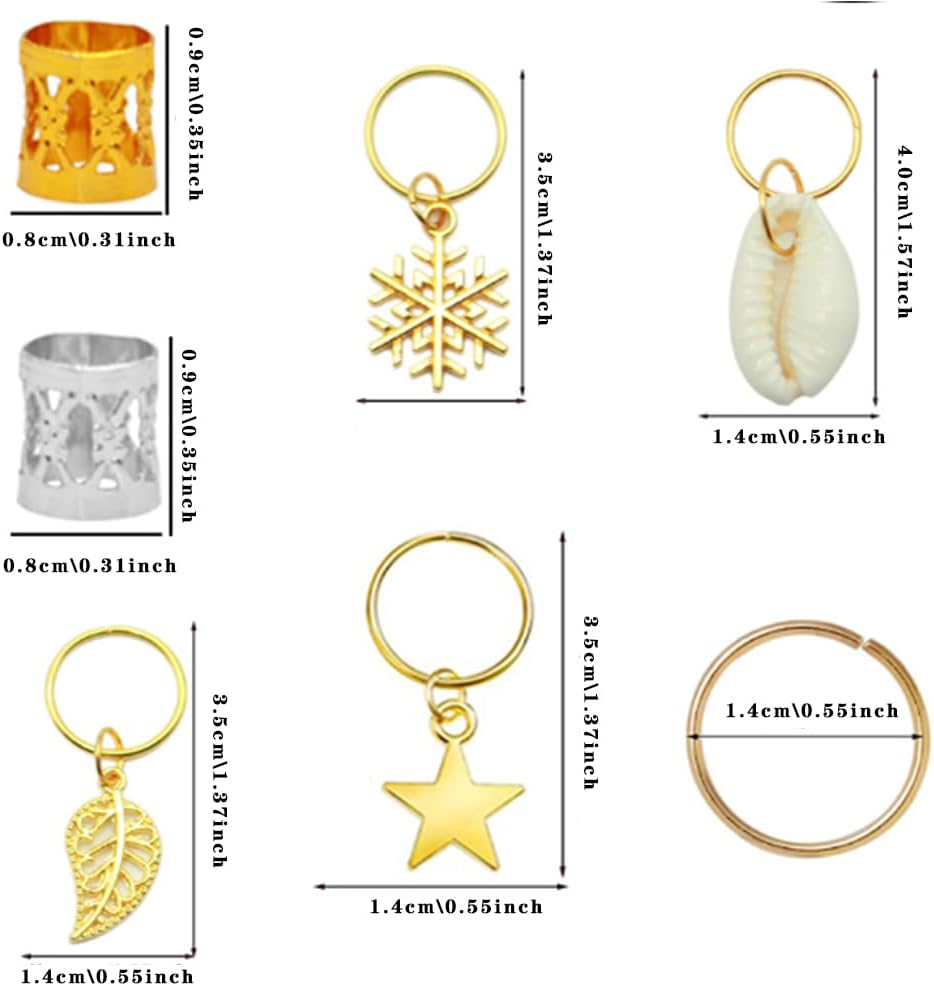 7 Styles Hair Jewelry Beads,80Pcs Dreadlocks Beads Metal Cuffs Hair Braid Rings Pendants Braiding Clips Hair Decorations Braids Accessories image number 1