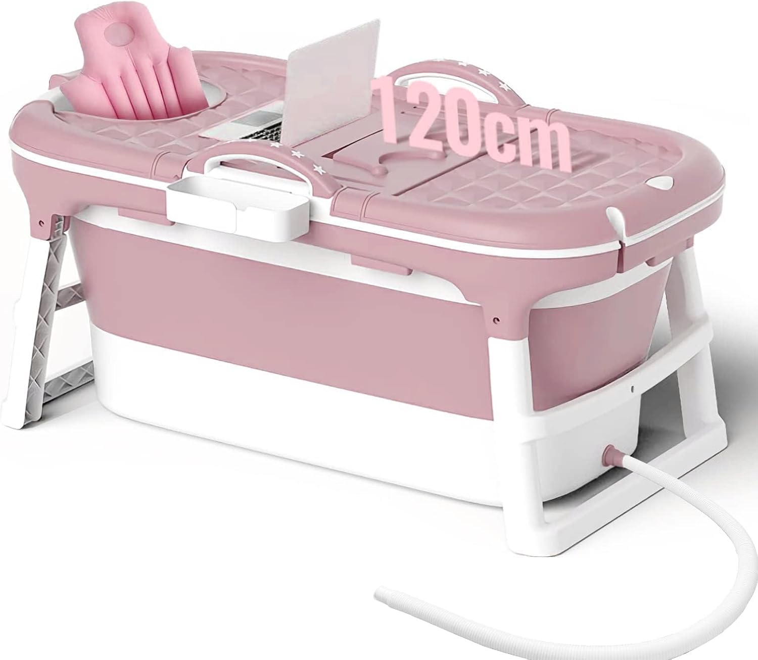 USOR 120Cm Foldable Bathtub for Adults, Portable Soaking Bath Tub with Insulated Cover, Thickened PP/TPE Collapsible Spa Tub for Small Bathroom & Indoor Outdoor Pink image number 6