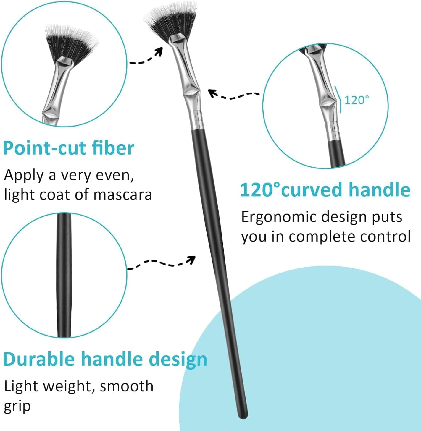 Eyelash Comb and Mascara Fan Brush Set - 3Pcs Folding Angle Scalloped Lash Brush, Eyebrow Brush, Angled Fan Shaped Eyelash Brush for Lashes image number 5