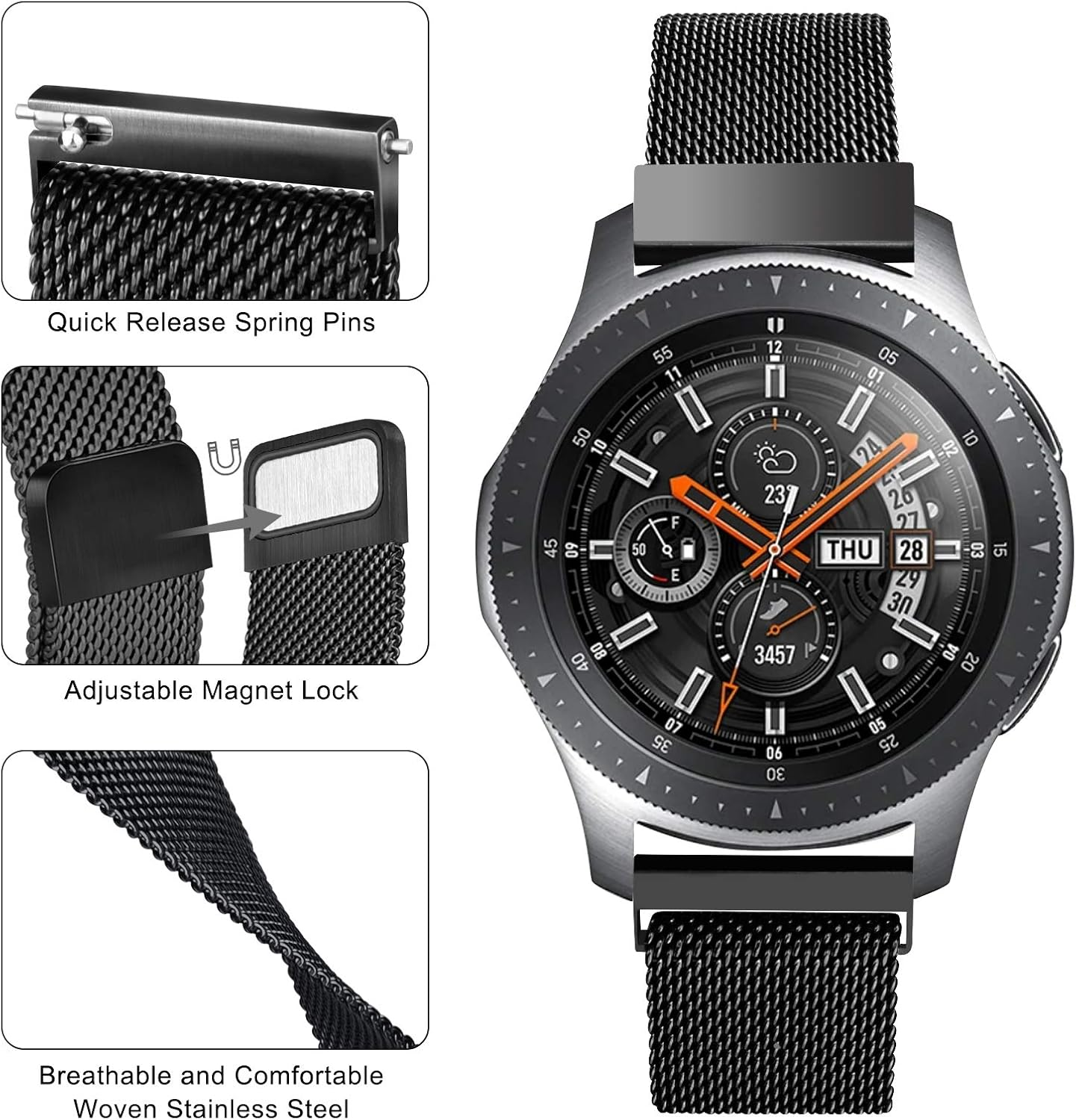 22Mm Bands Compatible with Samsung Galaxy Watch 3 45Mm / Galaxy Watch 46Mm / Gear S3 Frontier Classic Band, 22Mm Width Stainless Steel Mesh Loop Replacement Wristband Strap image number 1