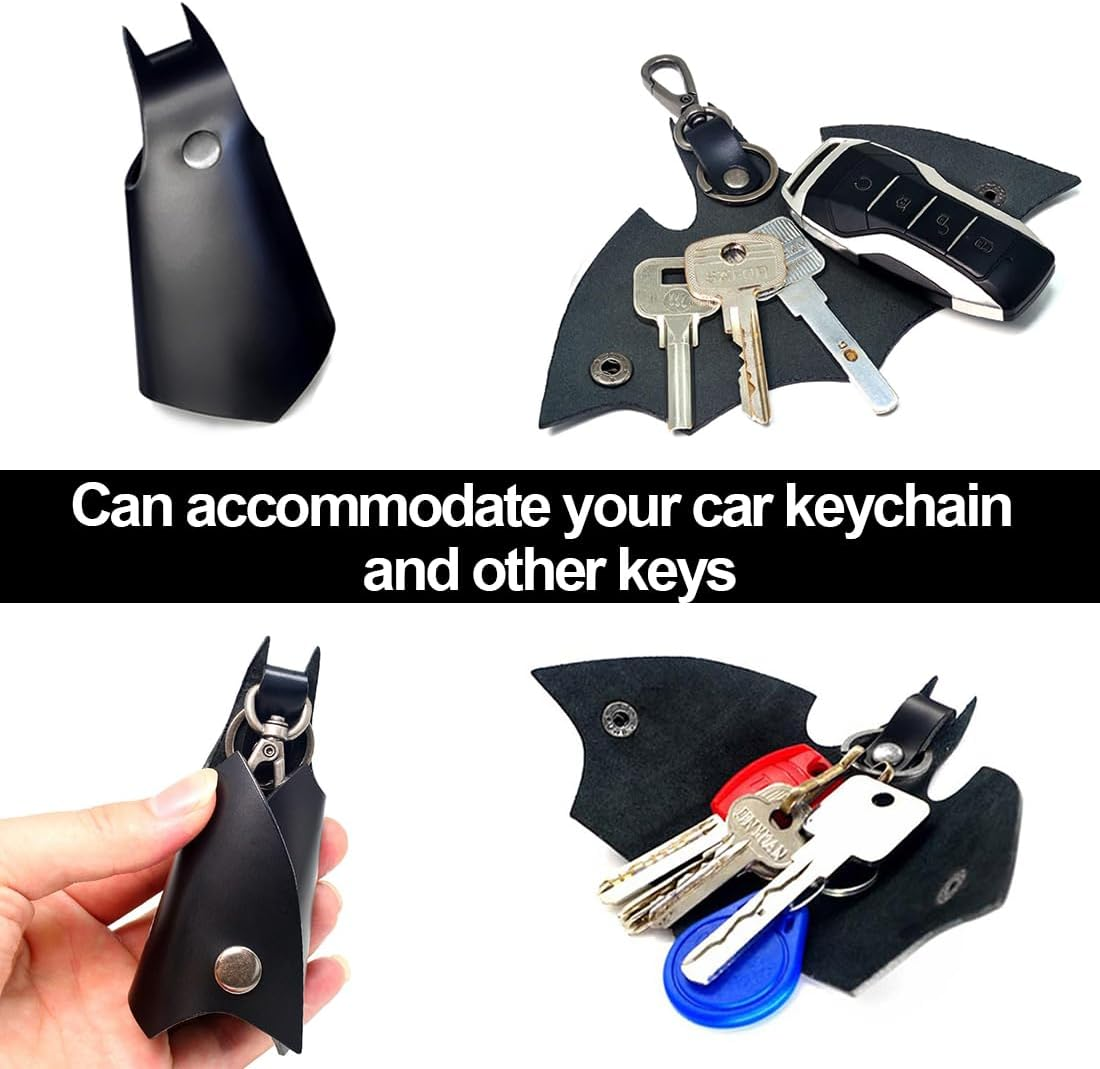 2 Pieces Bat Shaped Car Keychain, Creative Motorcycle Keychain, PU Leather Keychain, Personalized Keychain, Women Man, Key Holder Car Accessories, Black