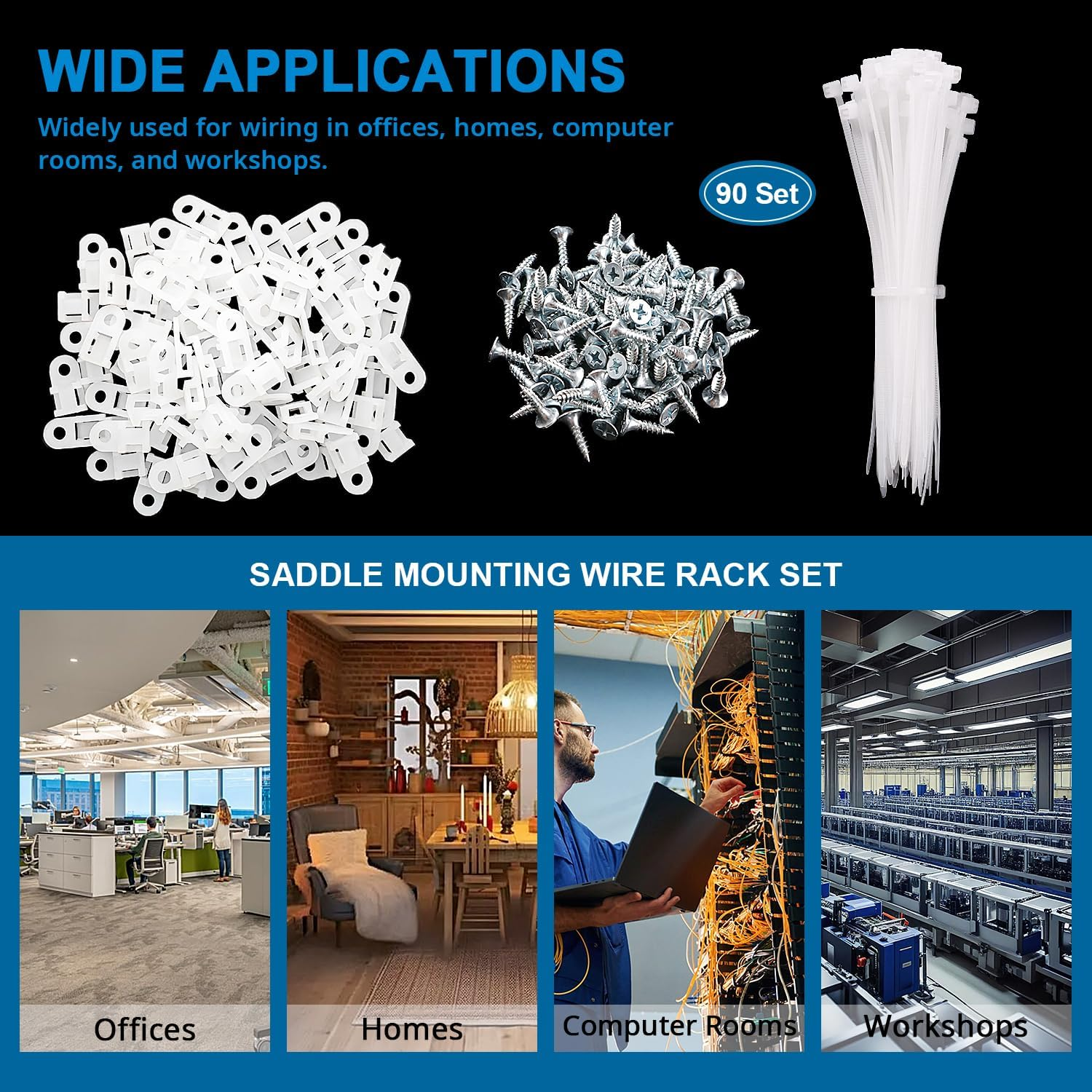 Voogenzek 90 Sets 19.6 * 9.7 Mm Saddle Type Cable Tie Mount Bases, Saddle Type Mount Wire Holder, with M3.5 Screws and Cable Ties, for Wire and Cable Tidy, White image number 4