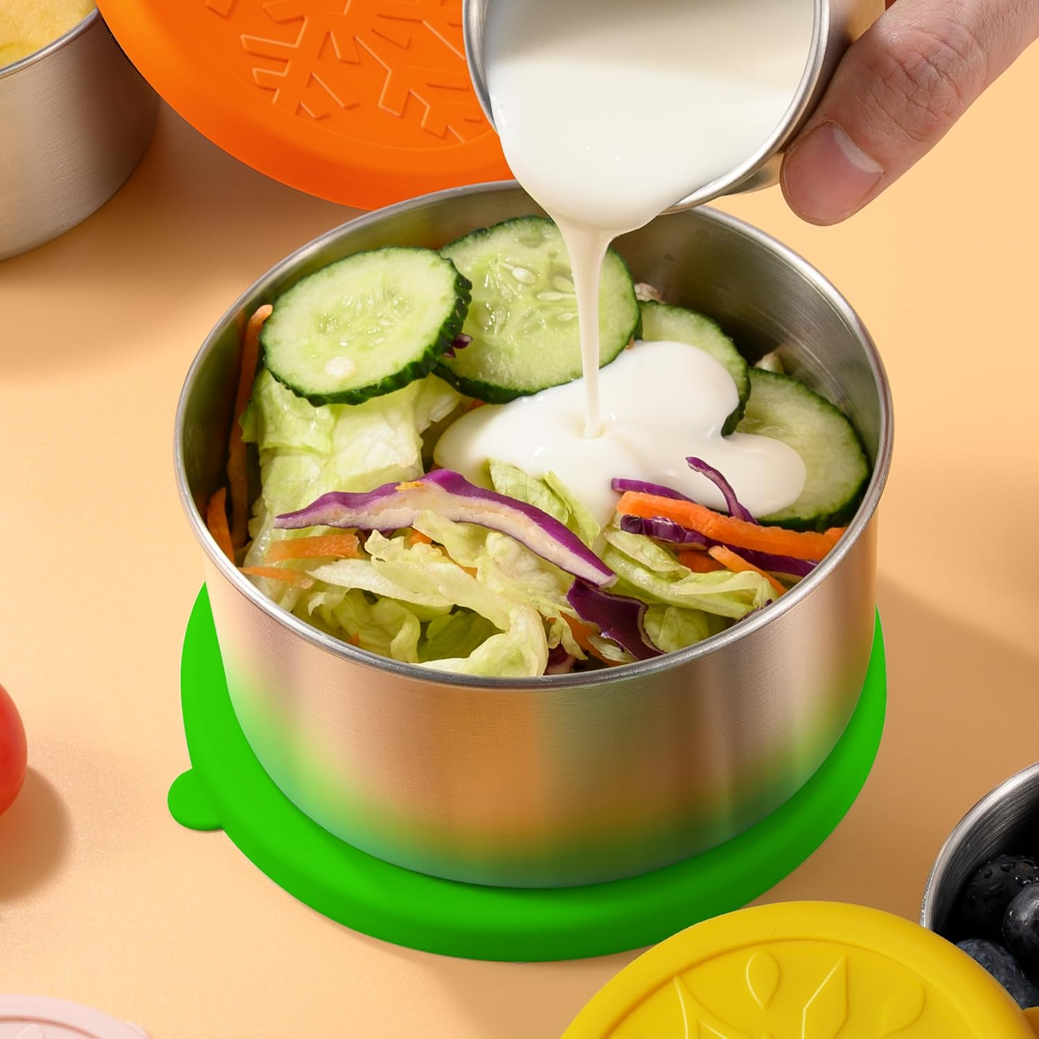 Homotte Stainless Steel Containers with Lids Small for Lunch Food/Snacks, Leak-Proof and round Stainless Steel Food Storage Containers for Back to School Kids, 3 Pack Stackable (400Ml, 220Ml, 100Ml) image number 1