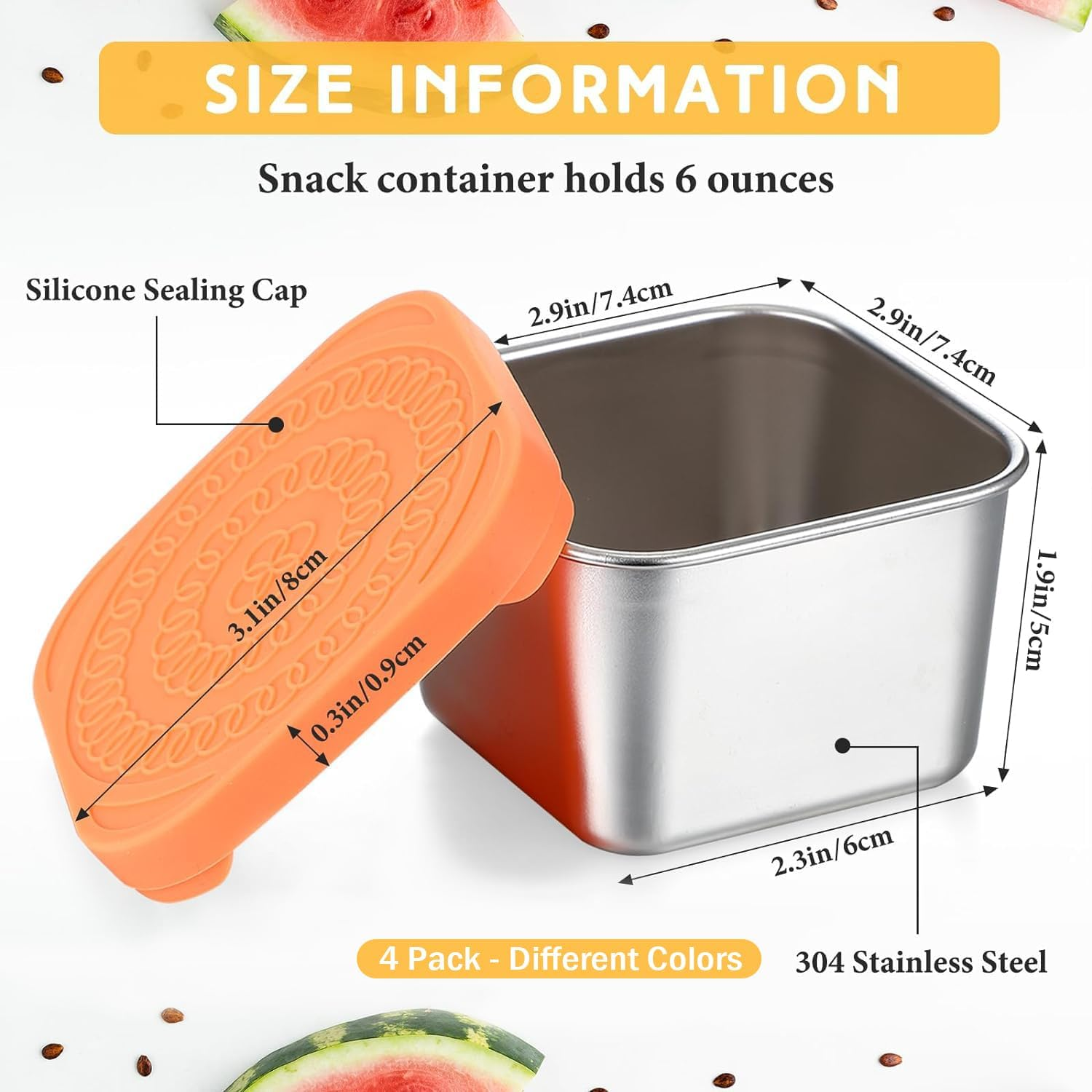 4 Pack Stainless Steel Snack Containers, Leak Proof Food Storage Containers Metal Kids Snack Containers with Silicone Lids, for Daycare, School Travel(6Oz) (Pink, Orange, Rose Red, Purple) image number 1