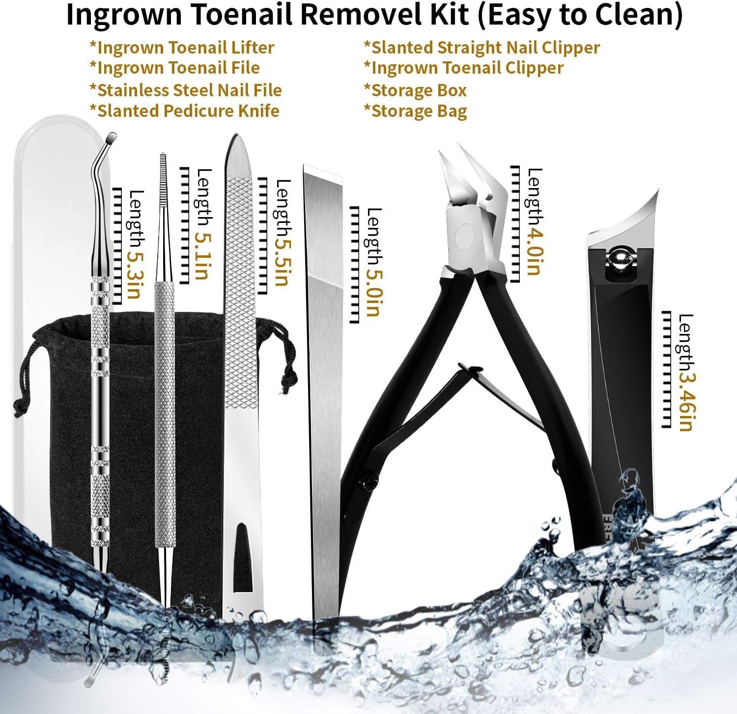 Ingrown Toenail Removal Kit, 6PCS Stainless Steel Toe Nail Kit, Straight Edge Oblique and Curved Slanted Nail Clippers Cutters for Ingrown Nails, Professional Pedicure Tool at Home image number 4