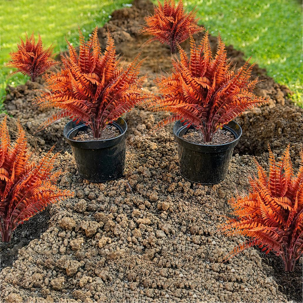 Kyeeadiy Artificial Plants, 12 Bunches Fake Fern Outdoors Bushes Faux Plants Shrubs Greenery UV Resistant Outdoor Plants Artificial for Porch Greenery Decor (Brown) image number 4