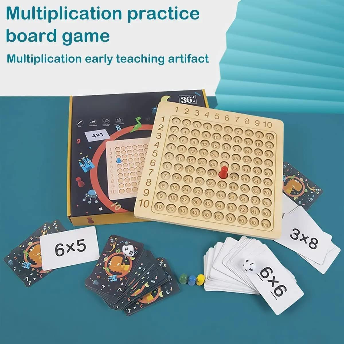 Wooden Math Multiplication Board Montessori Children Counting Toy Educational Multiplication Board Game Wooden Math Blocks Board for Toddlers Kids over 3 Years Old ... image number 1