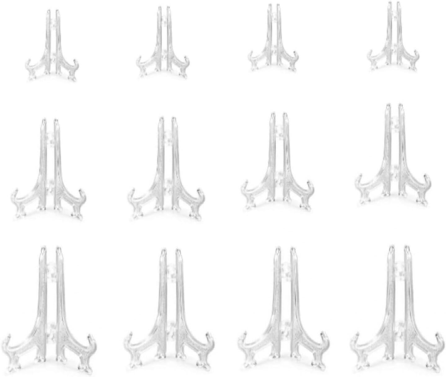 Hysgscwd 12Pcs Clear Plastic Easels, 4/6/8 Inch Acrylic Easels Stand, Decorative Plates Stand, Display Holders for Pictures, Photo Frames, Greeting Cards, Tabletop Artworks, Place Card, Collectibles