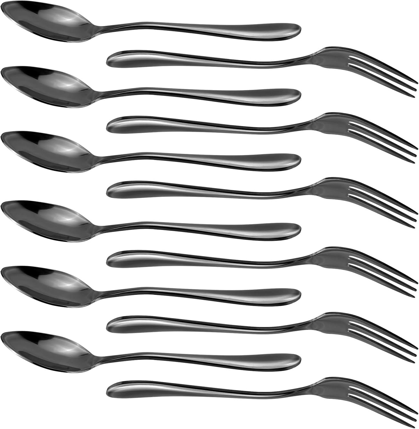 RETON 12 Pcs Dessert Forks and Spoons Silverware Set, Stainless Steel Mini Forks and Spoons, Small Appetizer Cocktail Fruit Forks, Mini Coffee Spoons Teaspoon for Kitchen (6 Forks+6 Spoons) (Black)