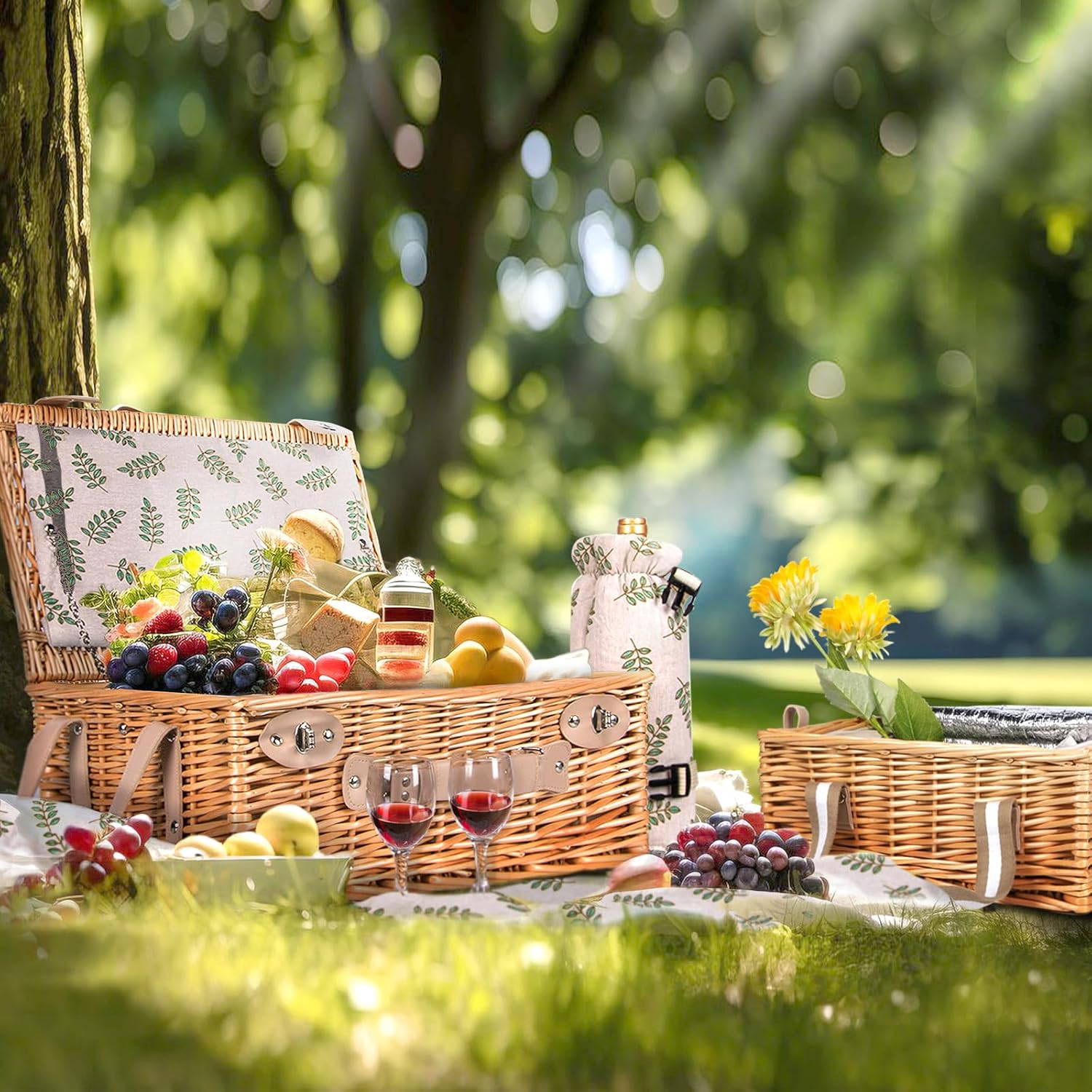 Hap Tim Dual Wicker Picnic Basket Set with Blanket Charcuterie Boards for 2/4/6 - Unique Gifts Ideas for Couple, Engagement, Wedding, Bridal Shower, Family, Christmas - White Elephant Gifts for Adults image number 6