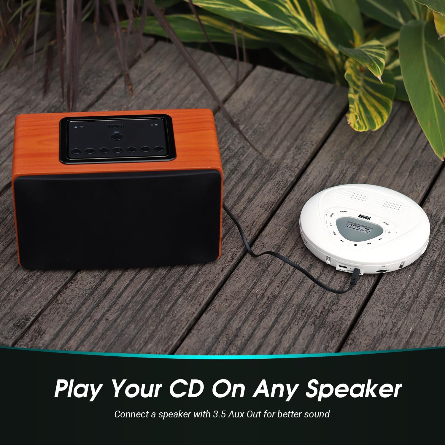 August SE10W Rechargeable Portable CD Player with Earphones USB-C Personal CD Walkman with anti Skip Protection, Repeat, EQ, PROG, MP3 Micro SD Card Mode - Small Size for Car, Home, Travel - White image number 3