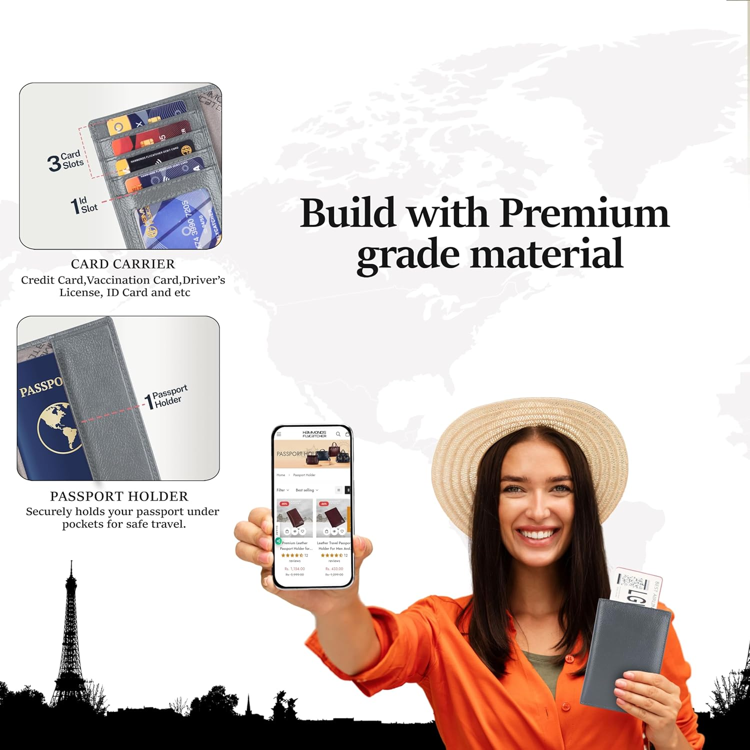 HAMMONDS FLYCATCHER Leather Unisex Passport Holder, Graphite Grey, Minimalist - Croc Blue image number 6