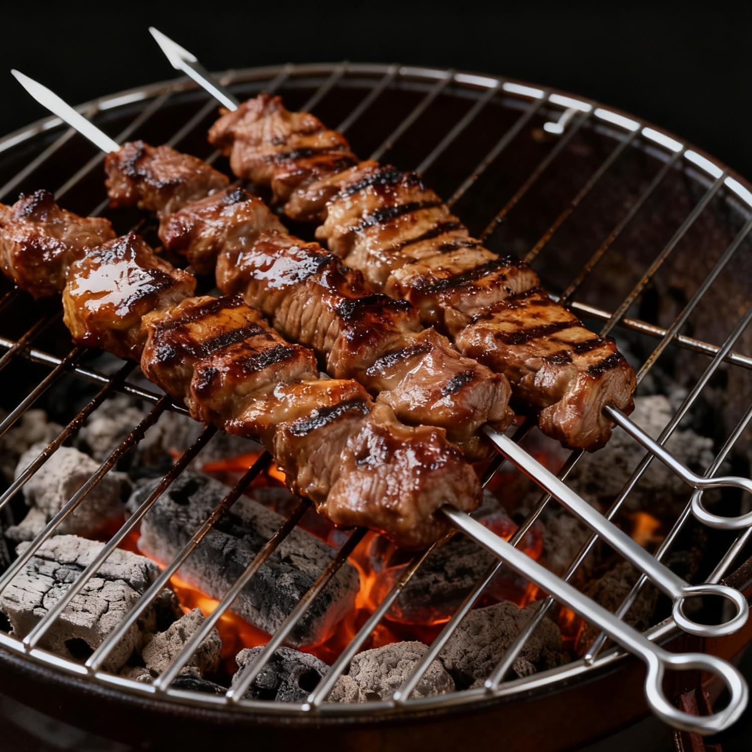 30 Pack Barbecue Skewers,10 Inch Stainless Steel BBQ Skewers Reusable Kabob Sticks for Grilling,Meat,Chicken,Vegetable image number 1