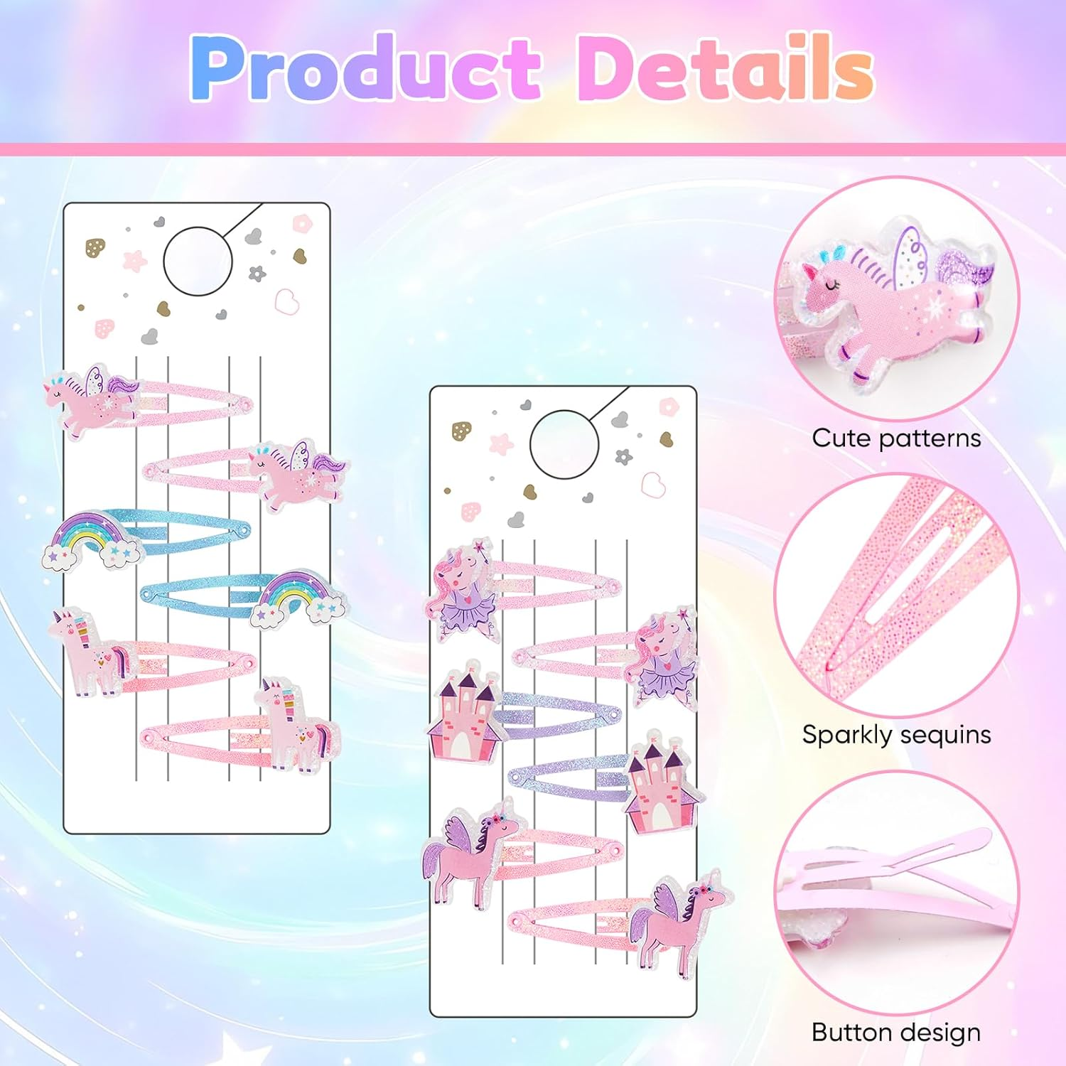 Pack of 12 Hair Clips Girls Unicorn Hair Accessories Clips Hair Clips Children Multicoloured Glitter Unicorn Hair Clips Cute Cartoon Clips for Girls Children Baby Gifts image number 3