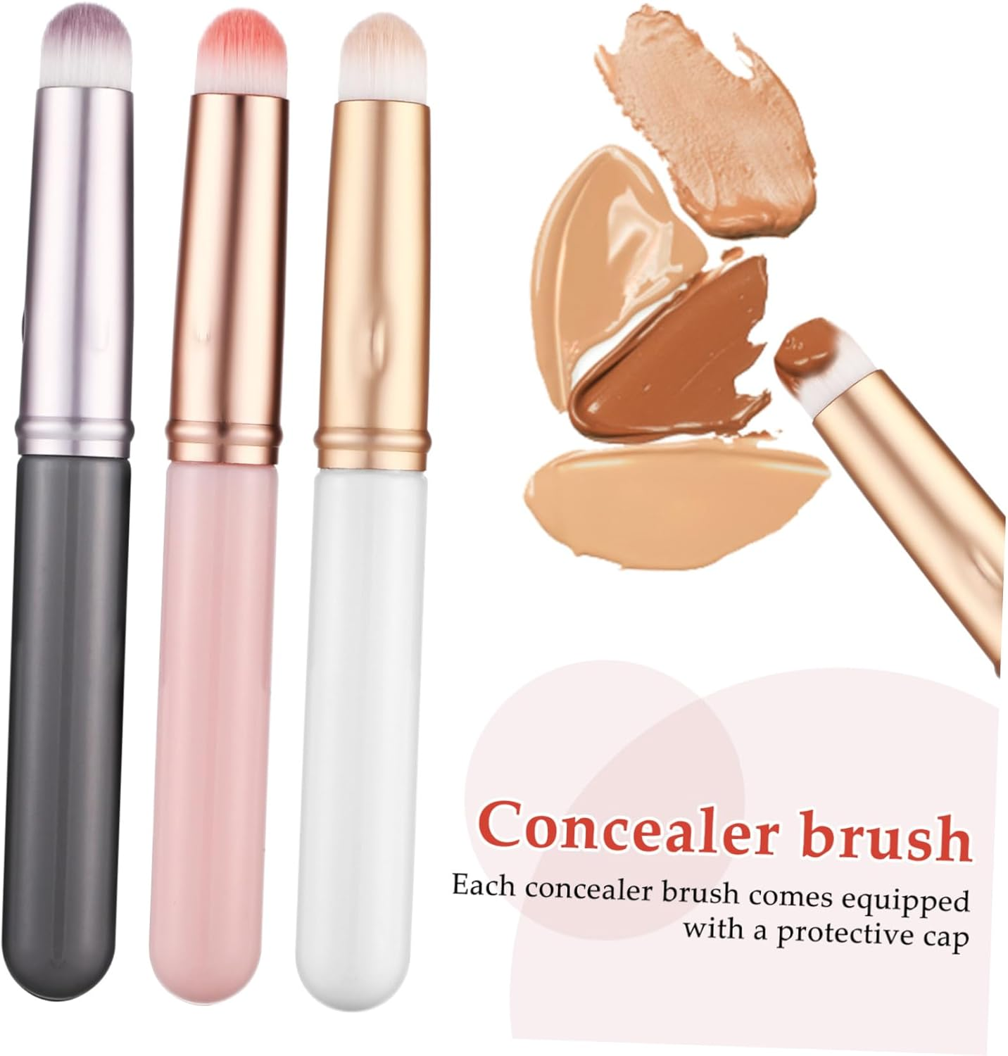 COMPUKAS Concealer Brush with Lid 3Pcs Mini Short Handle Precision Lip under Eye Makeup Tool for Blending Application Travel Friendly