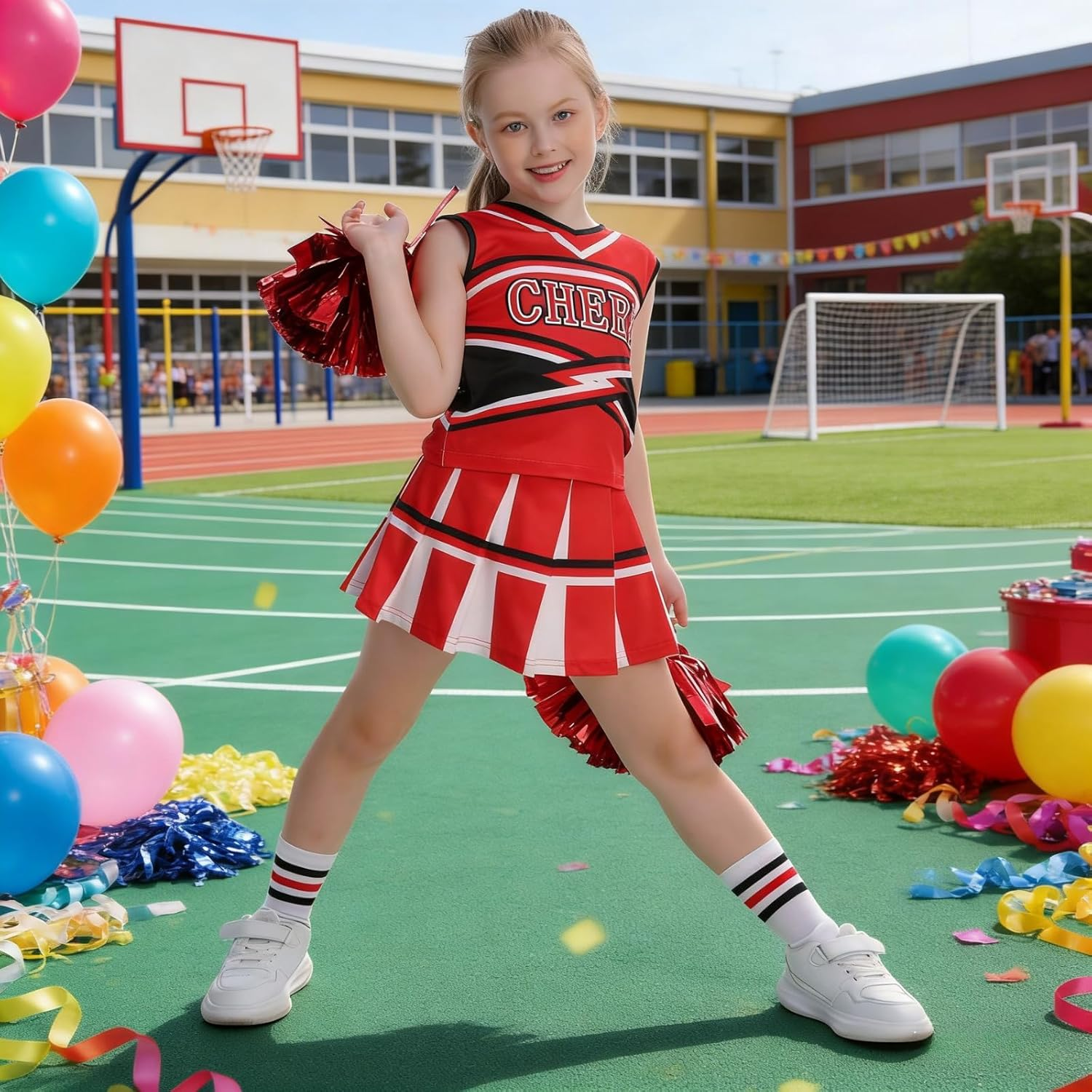 Yolsun Cheerleader Outfit for Girls,Cheerleader Costume for Girls Cheer up Halloween Cosplay Party Gifts image number 3