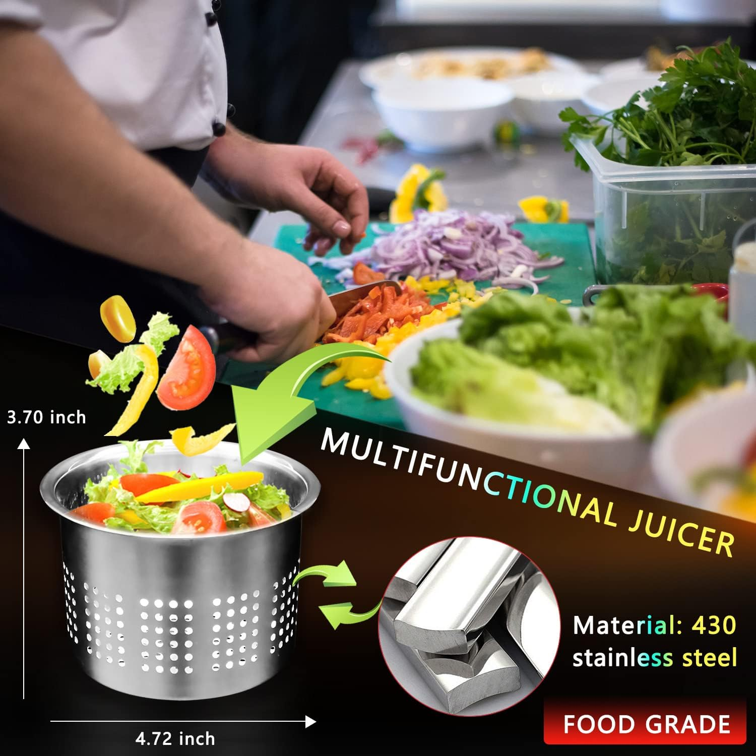 Stainless Steel Vegetable Squeezer, Upgrade Non-Slip Red Silicone Handle,Filling Pancakes,Etc. (Upgrade 40Oz) image number 3