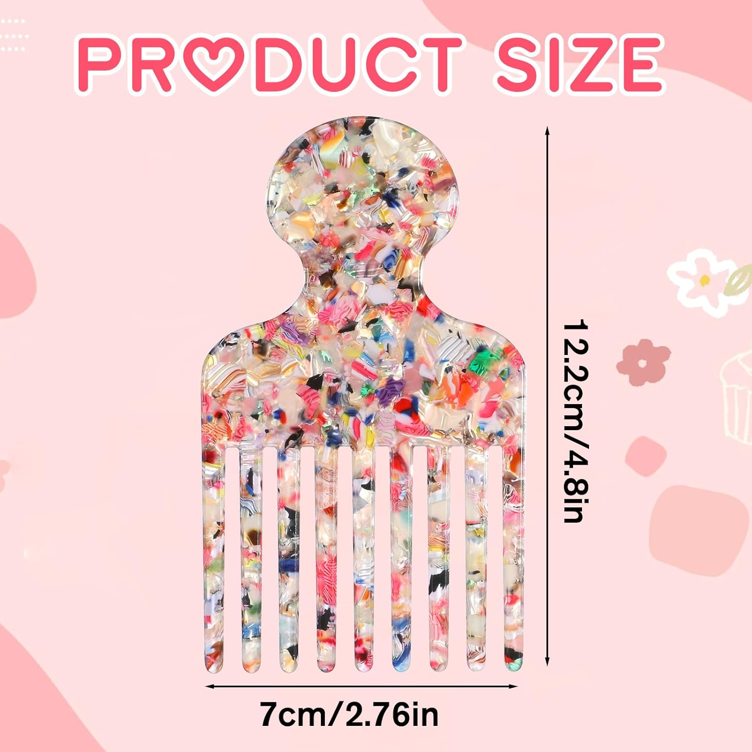 Afro Hair Pick Comb for Women Men 4.8'' Detangling Lifting Combs Wide Tooth Comb for Curls Acetate Combs Hair Styling Tool(Colorful)