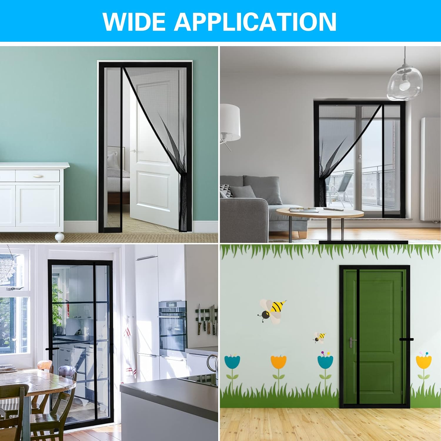 Fillis Magnetic Fly Screen for Doors 80X200Cm, Side Opening Fiberglass Door Curtains anti Mosquito Mesh with Full Frame Hook and Look, Keep Insects Out, Black image number 6