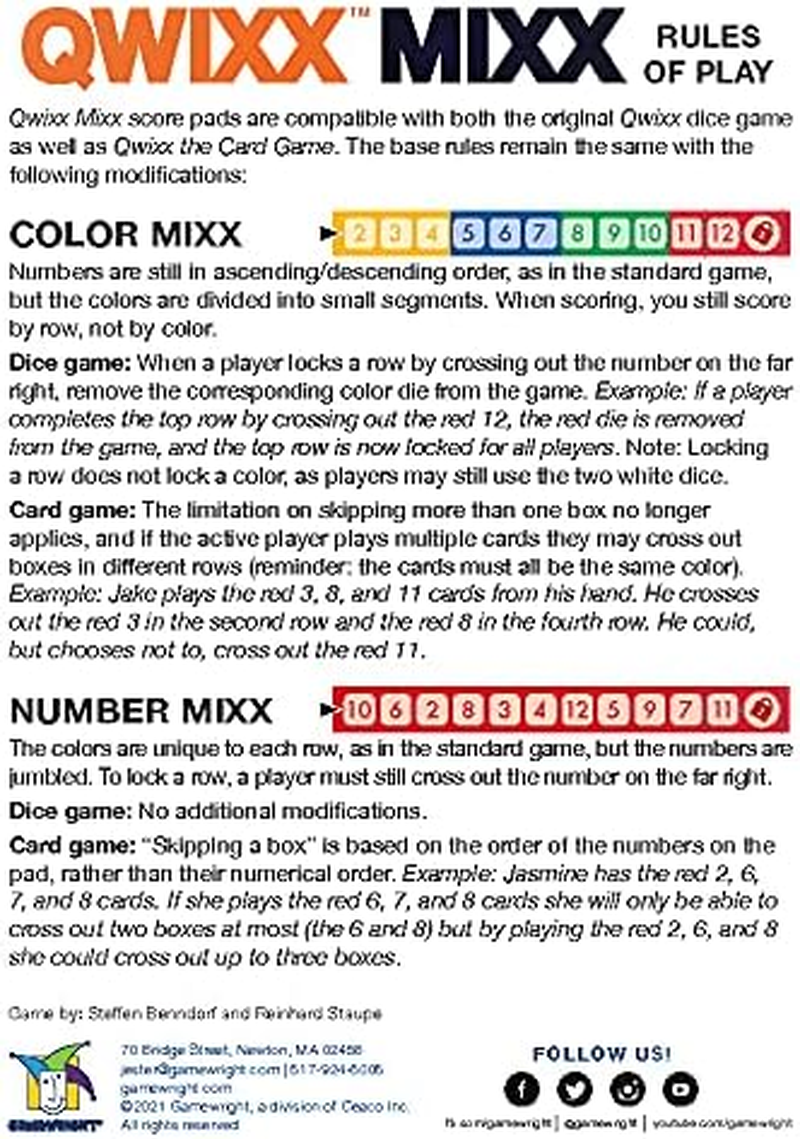 Gamewright - Qwixx Mixx - Enhanced Game Play Add-On Replacement Scorecards image number 6