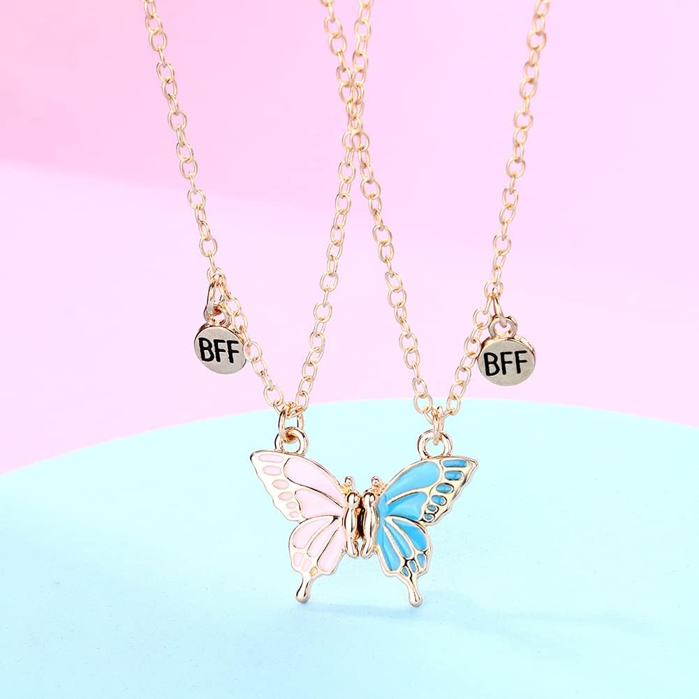 Best Friend Necklace for 2 Girls Magnetic Butterfly Matching Necklaces for Best Friends Birthday Christmas Xmas Gifts for Bestie Bff Necklace for 2 Magnet Necklace image number 2