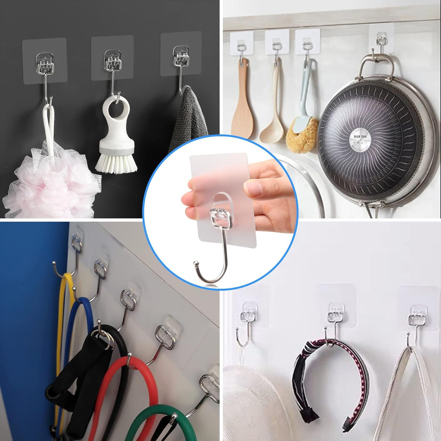 10-Pack All-Purpose Large Adhesive Hooks for Hanging, Heavy Duty Hold 37 Lb(Max) Waterproof Stick on Wall Hooks for Organization image number 6