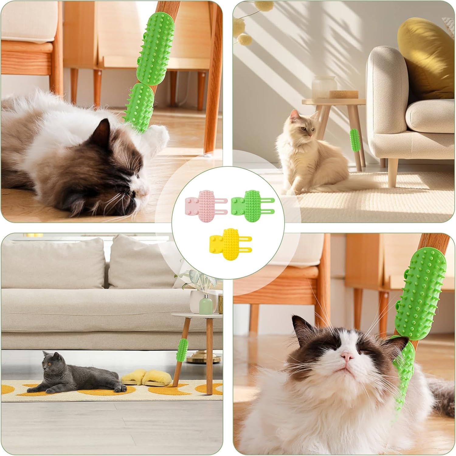 3 Pcs Cat Self Groomer Brush,Soft Silicone 2-In-1 Cleaning Pet Brush,Pet Tickling Massage Brush for Short Long Haired Cat and Dog,Cat Face Scratchers for Table Legs Climbing Frame image number 2