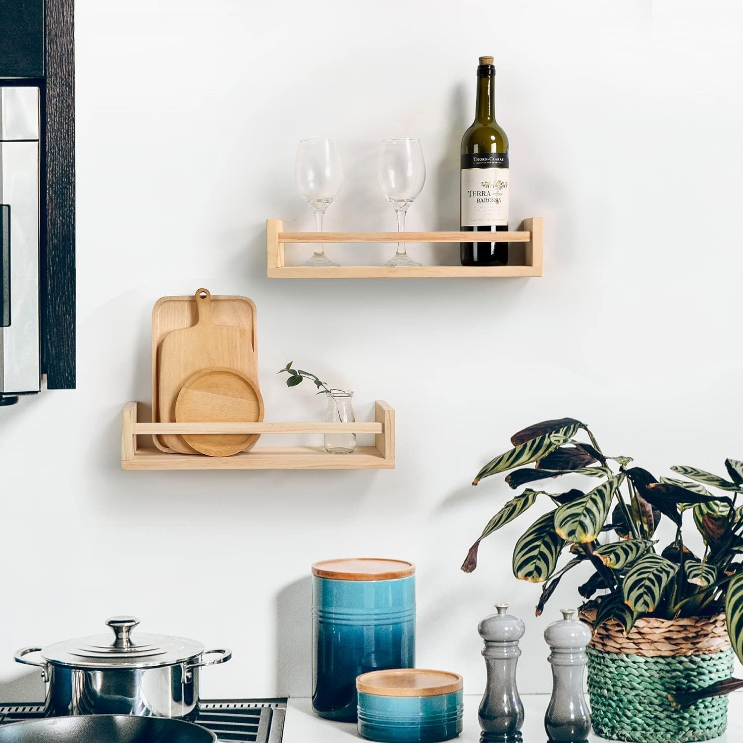 2 Pack Nursery Book Shelves, Wood Floating Book Shelves, Rustic Baby Nursery Shelf Decor for Bedroom, Living Room (Brown)