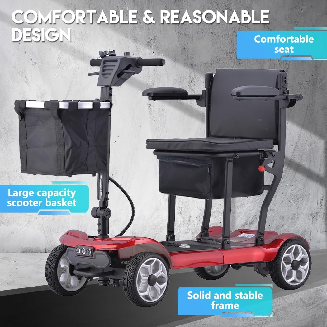 19KG Lightweight Foldable Electric Mobility Scooter Dual 13.2Ah Lithium Batteries, 270W Brush - Less Motor, 120KG Load Capacity, 35KM Range,For Easy Travel and Mobility (Red with Storage Bag) - Blue With Storage Bag image number 3