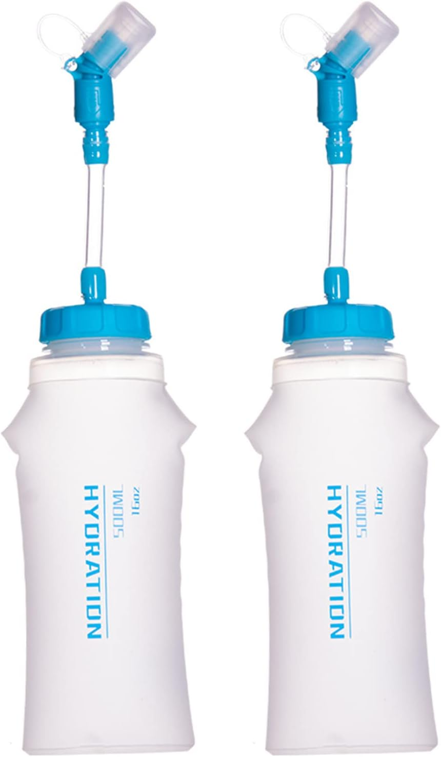 2Pcs 500Ml TPU Soft Flask Sports Water Bottle for Hydration Pack for Running Hiking Cycling Climbing Jogging Marathon