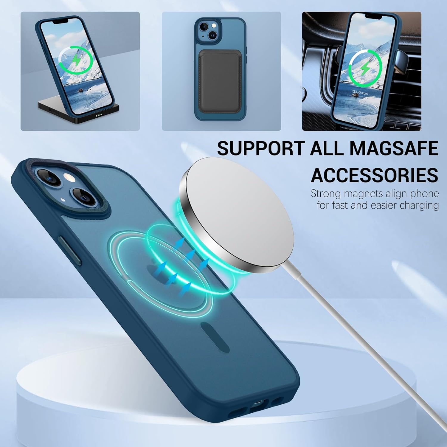 Gaobao for Iphone 13 & Iphone 14 Magnetic Case Cover, [Compatible with Magsafe][Military-Grade Drop Tested] Slim Shockproof Protective Translucent Back Phone Cases for Iphone 13/14 6.1'', Blue image number 3