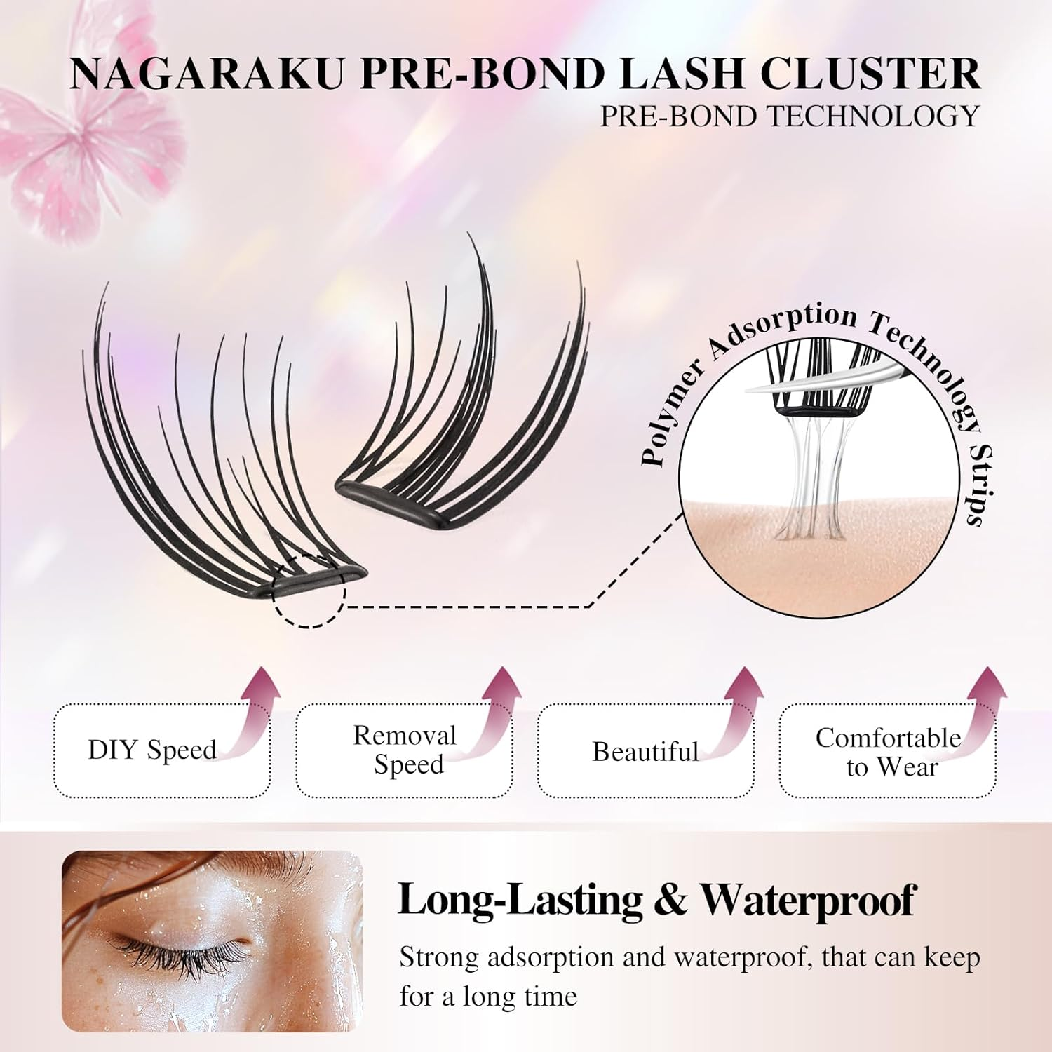 NAGARAKU Pre Glued Cluster Lashes Air Series Eyelashes Nine-Tailed Rabbit Style 72 Pcs No Glue Needed Pre-Bond Eyelashes Self Adhesive DIY Lashes（0.07Mm C Curl Mix Length) image number 5