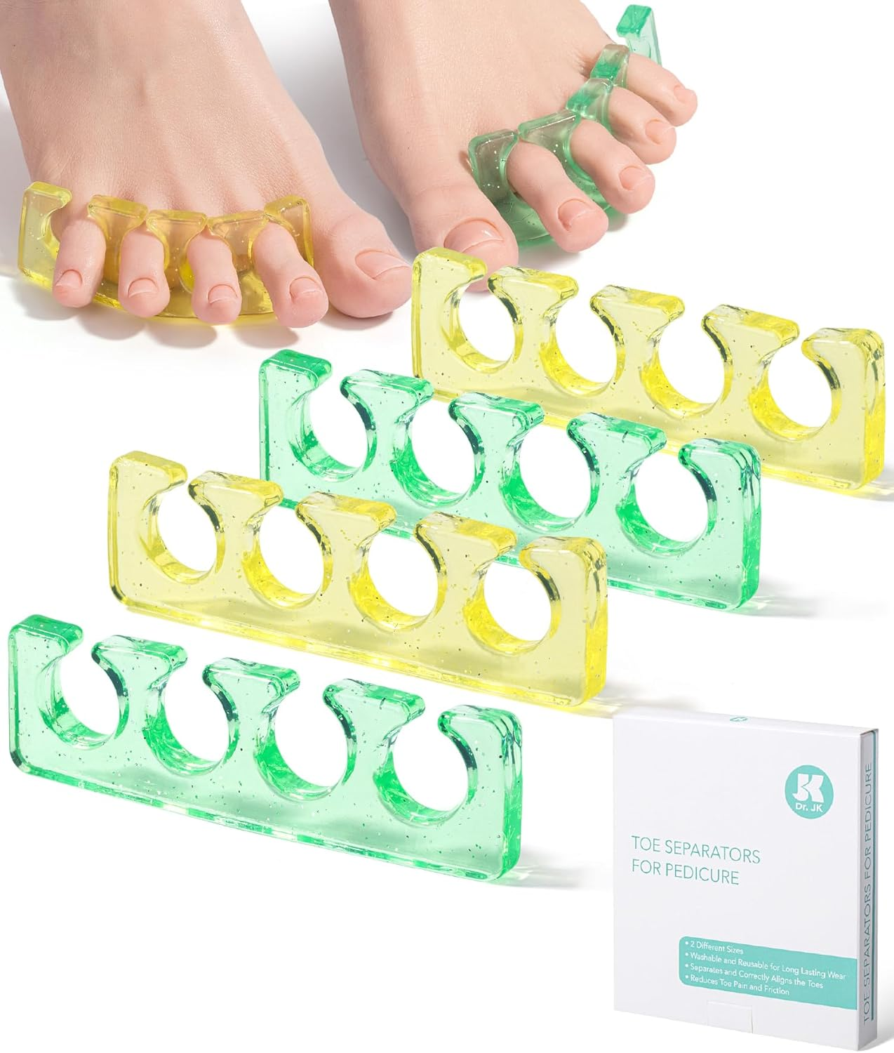 Toe Separators for Pedicure,Toe Spacer,Toe Separators Use for Separation of Toenails or Nails,Washable and Reusable Pedicure Supplies, Yellow and Green Colored image number 6
