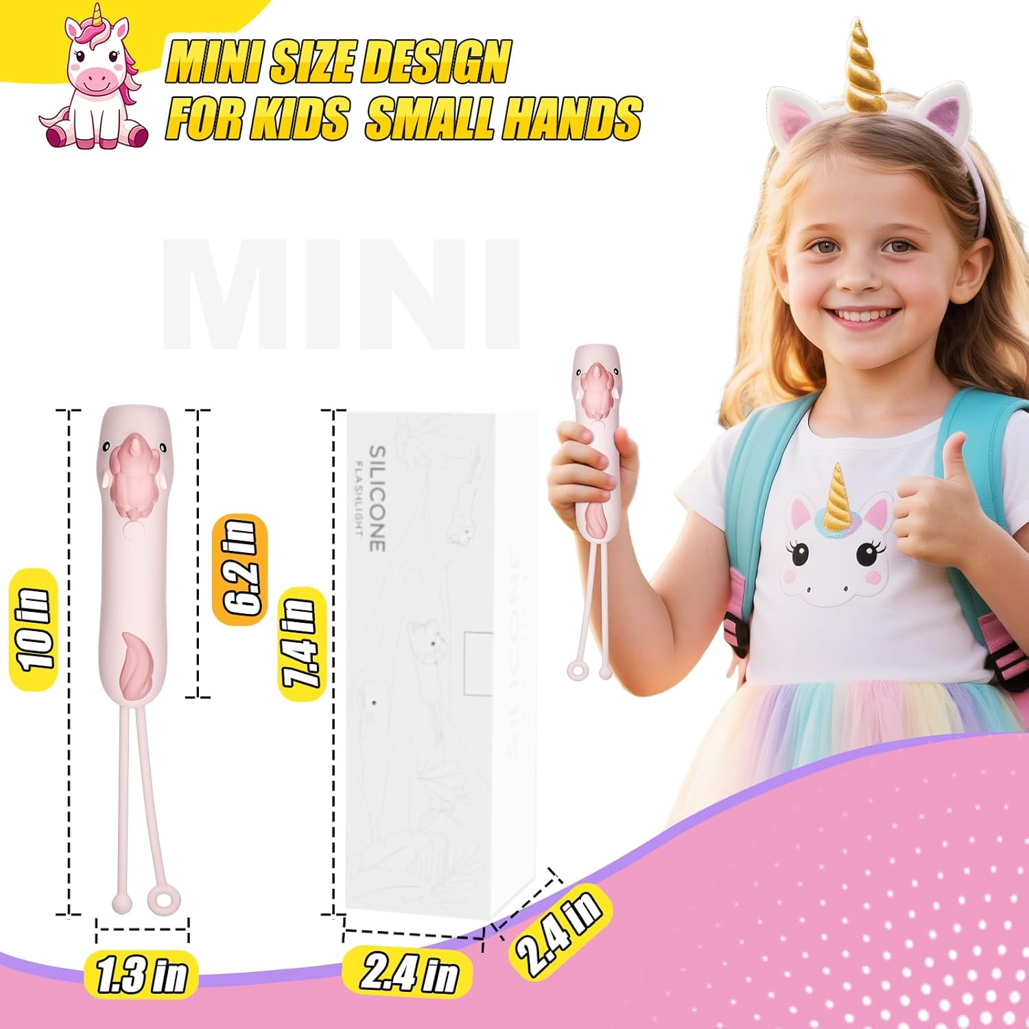 Tepreswes Kids Flashlight Rechargeable, LED Kid Flashlight for Boys & Girls, Unicorn Toys for Girls Age 4-6, Pink Unicorns Flashlights for Kid for Camping & Outdoor Adventures, Birthday Gift, 1Pack image number 1