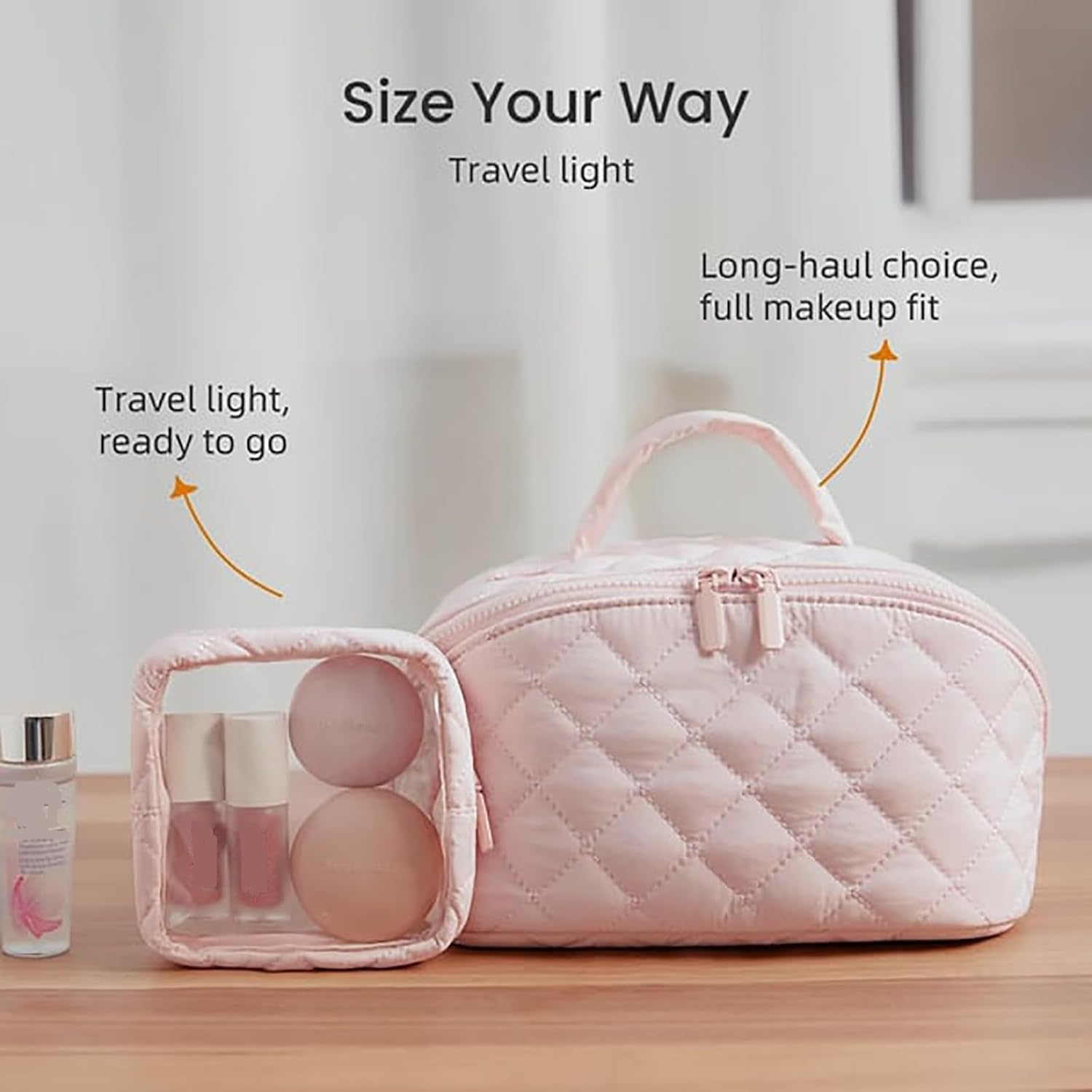 Petition Makeup Bag for Women, Makeup Bag,Travel Makeup Bag, Puffer Waterproof Cosmetic Organizer, Wide Open Lay-Flat Large Capacity Travel Cosmetic Case with Compartments Toiletry Bag image number 1