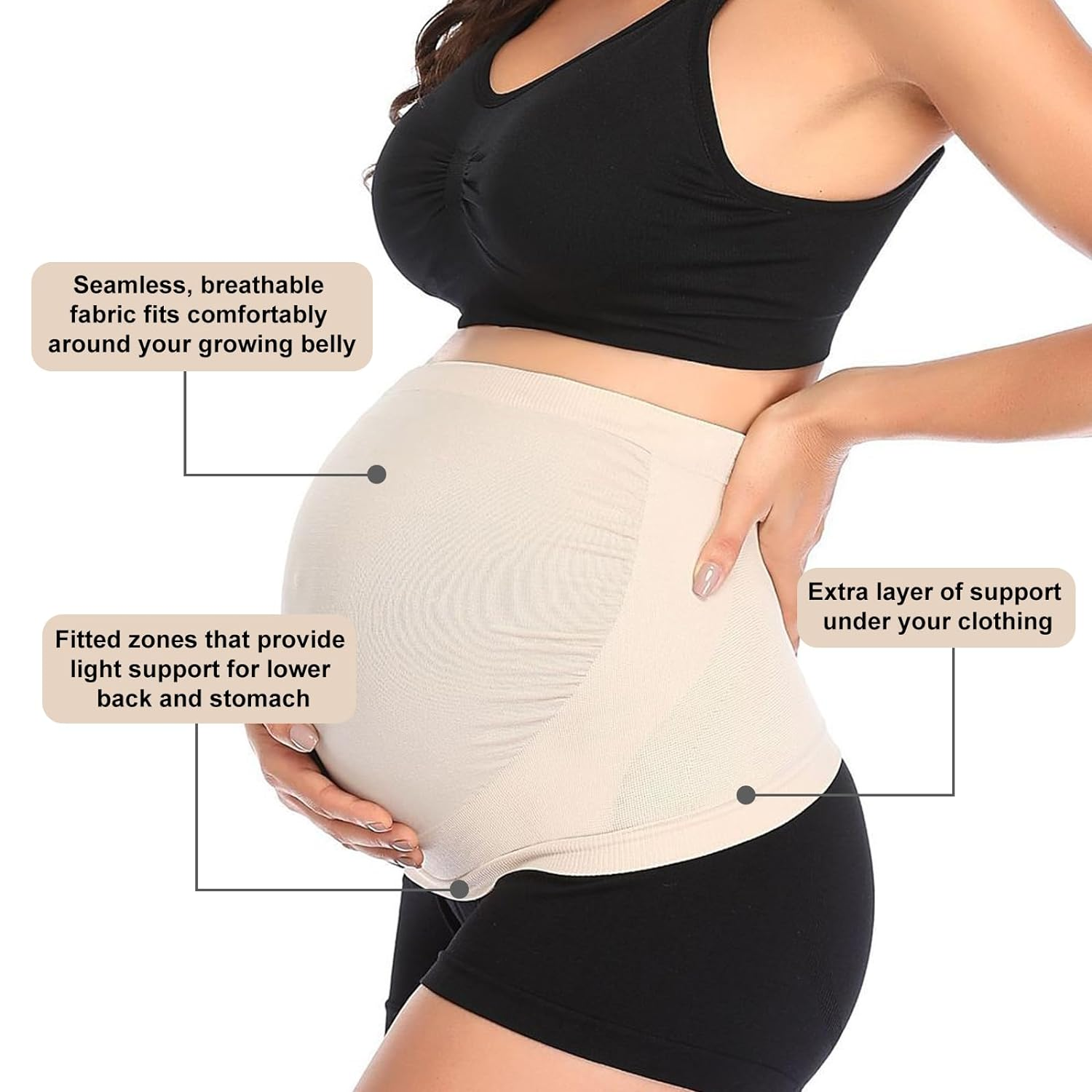 Belly Band for Pregnancy, Seamless Maternity Belly Band, Soft and Comfortable Pregnancy Support Belly Belt image number 6