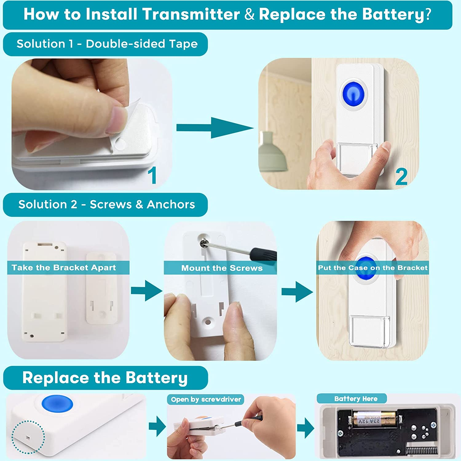 Coolqiya Wireless Doorbell Chime for Home with 1 Remote Waterproof Door Bell and 2 Plugin Receivers, 1000 Feet Long Range Transmission, No Battery Required for Receiver over 50 Chimes image number 2