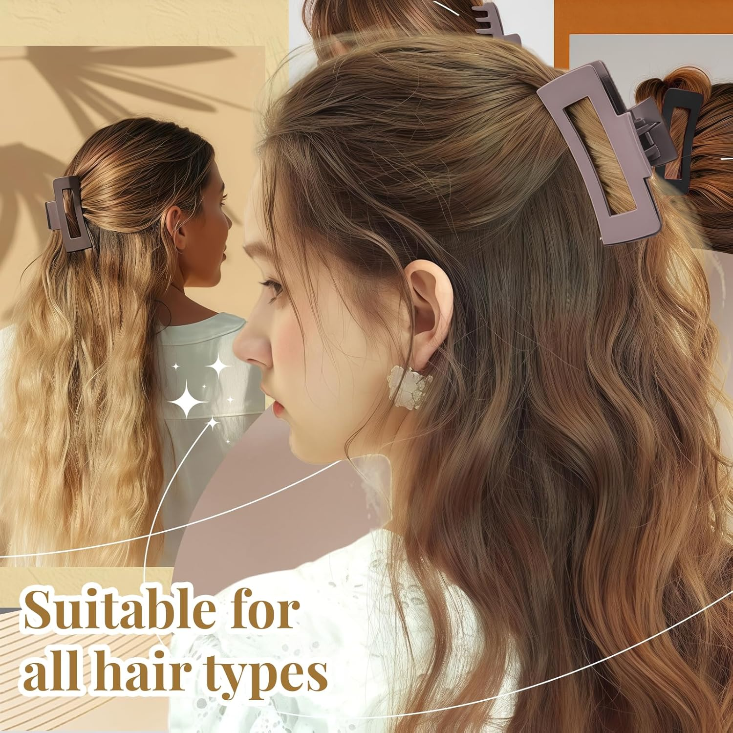 Auroriel 4 Pack Silicone Flexible Hair Claw Clips Non-Slip Large Bendable Claw Clips Soft Hair Clamps for Thin and Thick Hair Black image number 3