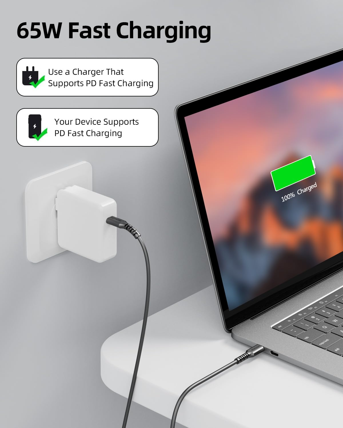 HOTNOW Short USB C to USB C Cable 0.5M 3Pack, 50Cm Type C to C 65W Fast Charging Cable Compatible with Iphone17 16, Galaxy S25 S9, Power Bank and Other Type C Devices image number 6