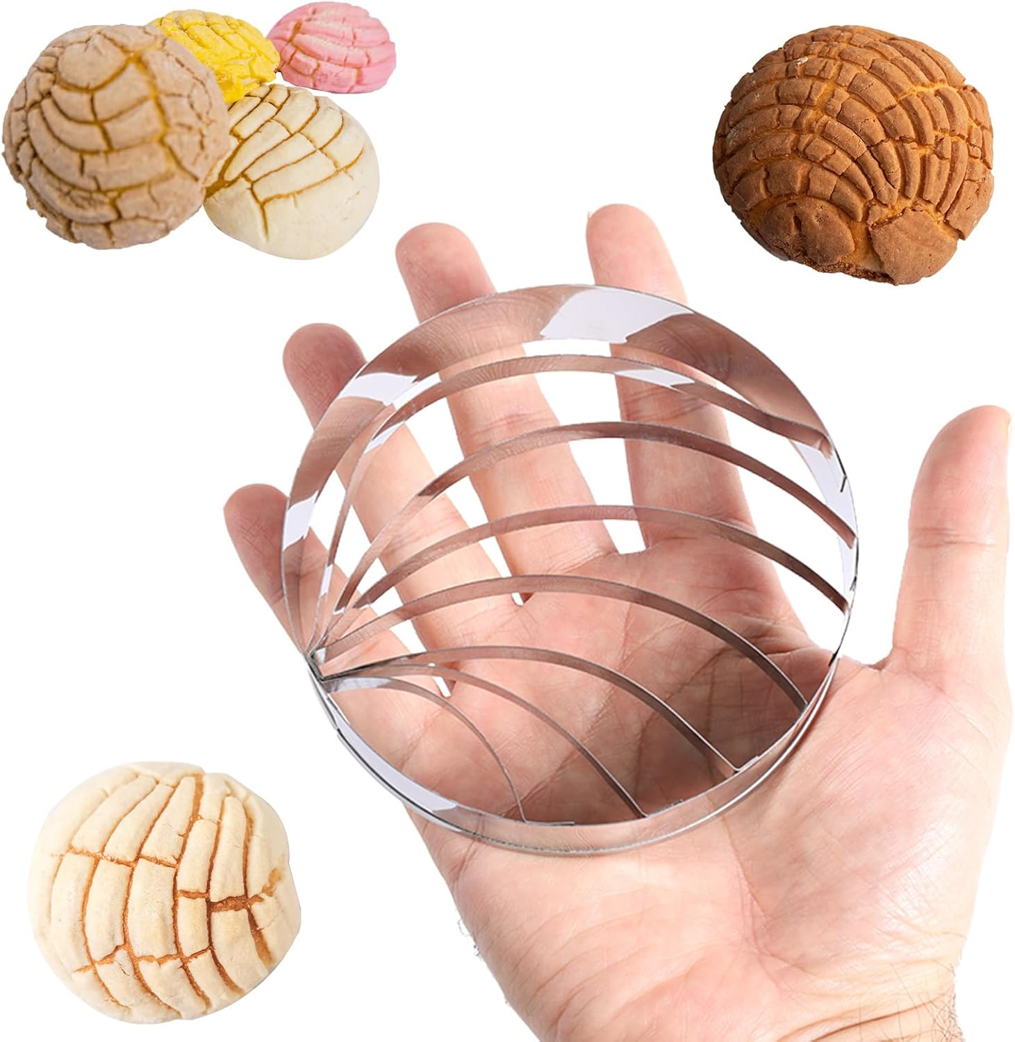 Tinoaly Concha Cutter, Mexican Bread Mold Stamp, 4In/10.2Cm Diameter, Stainless Steel, 1 Piece