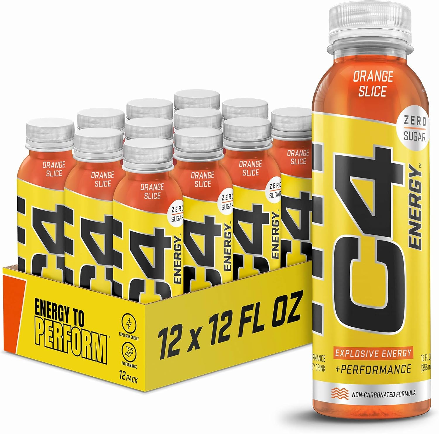 C4 Energy Non-Carbonated Zero Sugar Energy Drink, Pre Workout Drink + Beta Alanine, Orange Slice, 12 Fl Oz (Pack of 12) image number 1