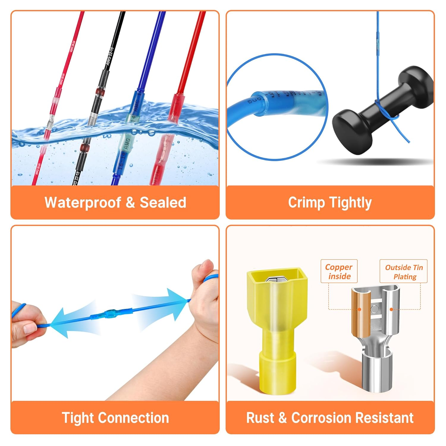 Kuject 500PCS Multipurpose Heat Shrink Wire Connectors Waterproof Electrical Crimp Connector Assortment Kit, Insulated Ring Fork Spade T-Tap Solder Butt Splice Terminal for Automotive Marine Boat image number 2