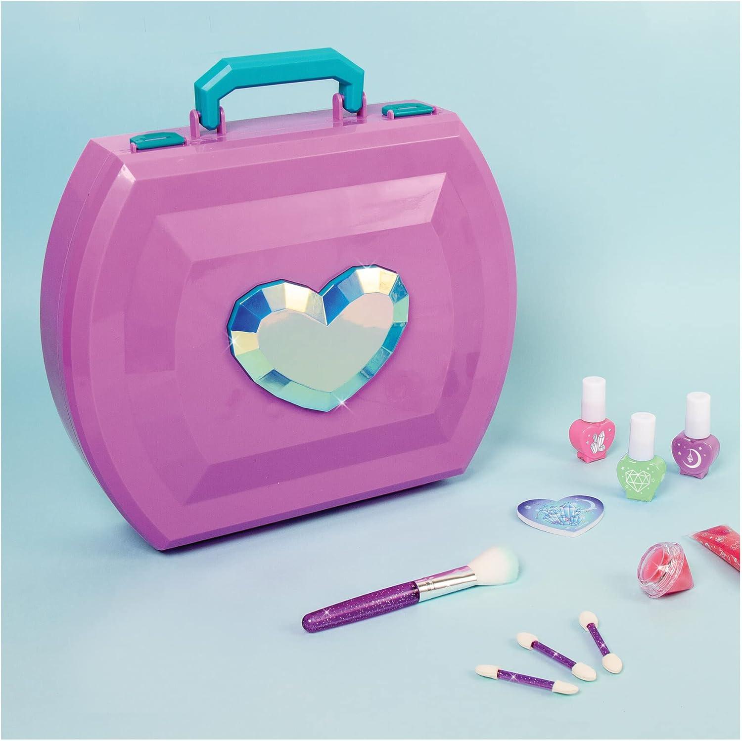 Make It Real - Light-Up Cosmetic Studio - Kids Makeup Case with Mirror and Lights for Girls and Tweens - Includes Eyeshadow, Nail Polish, Blush, Lip Gloss, Nail File, Makeup Brushes image number 4